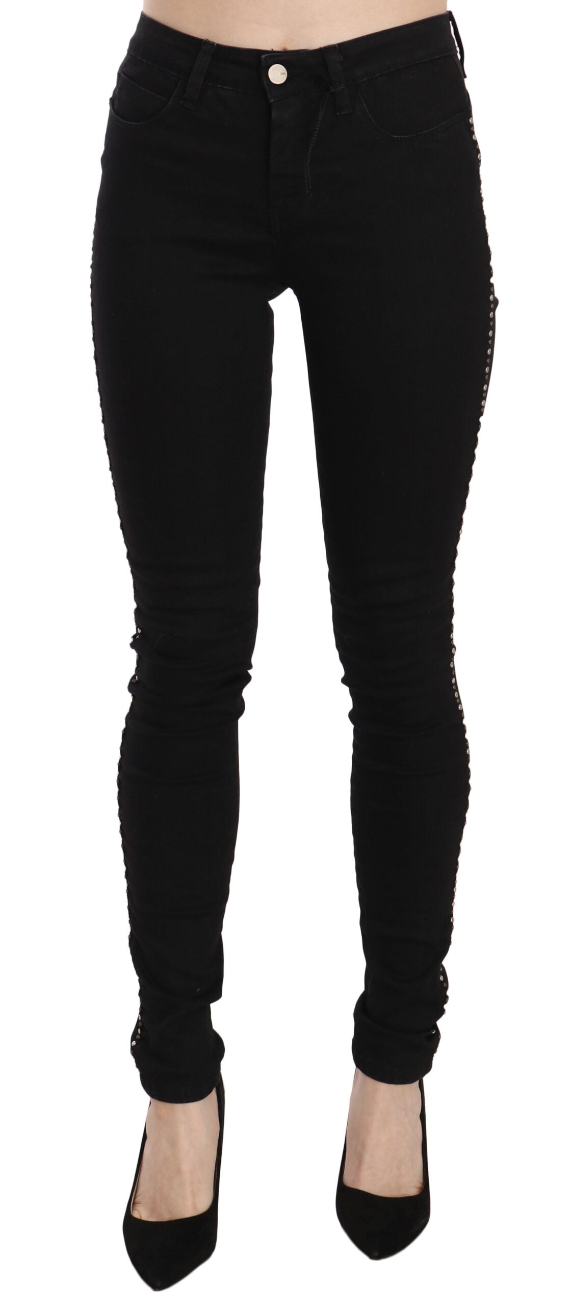 Jean skinny noir taille moyenne à ornements Costume National