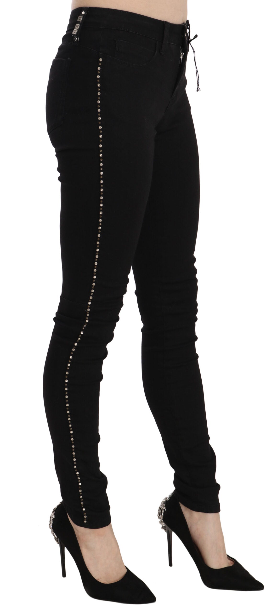 Jean skinny noir taille moyenne à ornements Costume National