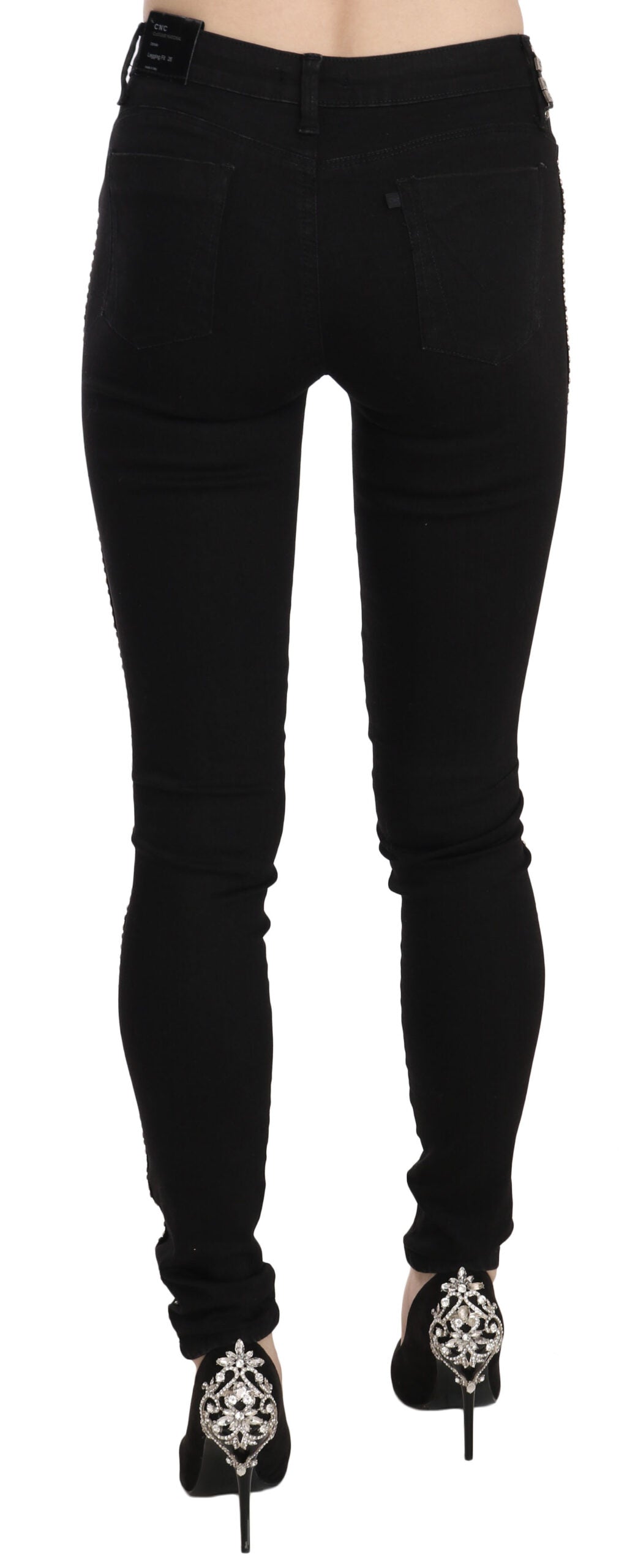 Jean skinny noir taille moyenne à ornements Costume National