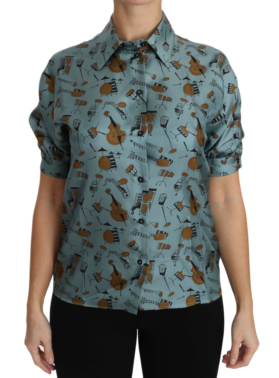 Chemise à manches courtes en soie multicolore Dolce &amp; Gabbana avec instruments de musique