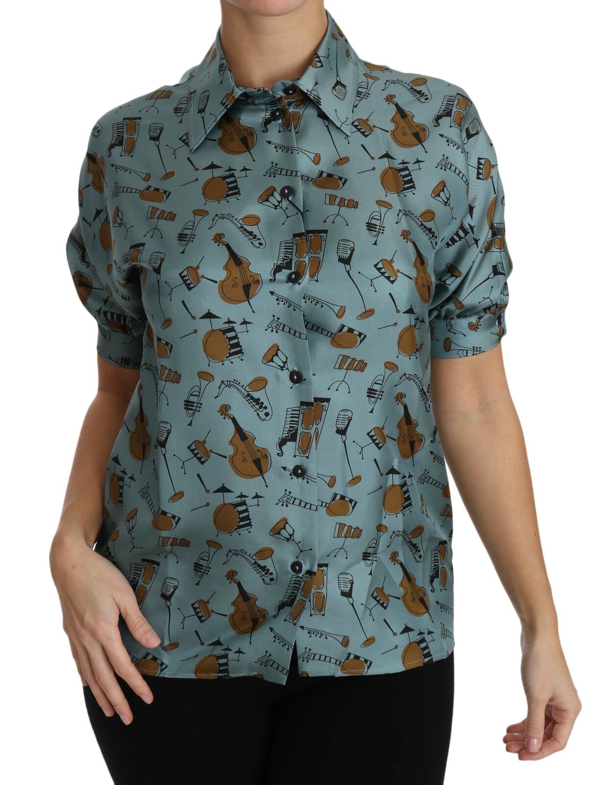 Chemise à manches courtes en soie multicolore Dolce &amp; Gabbana avec instruments de musique