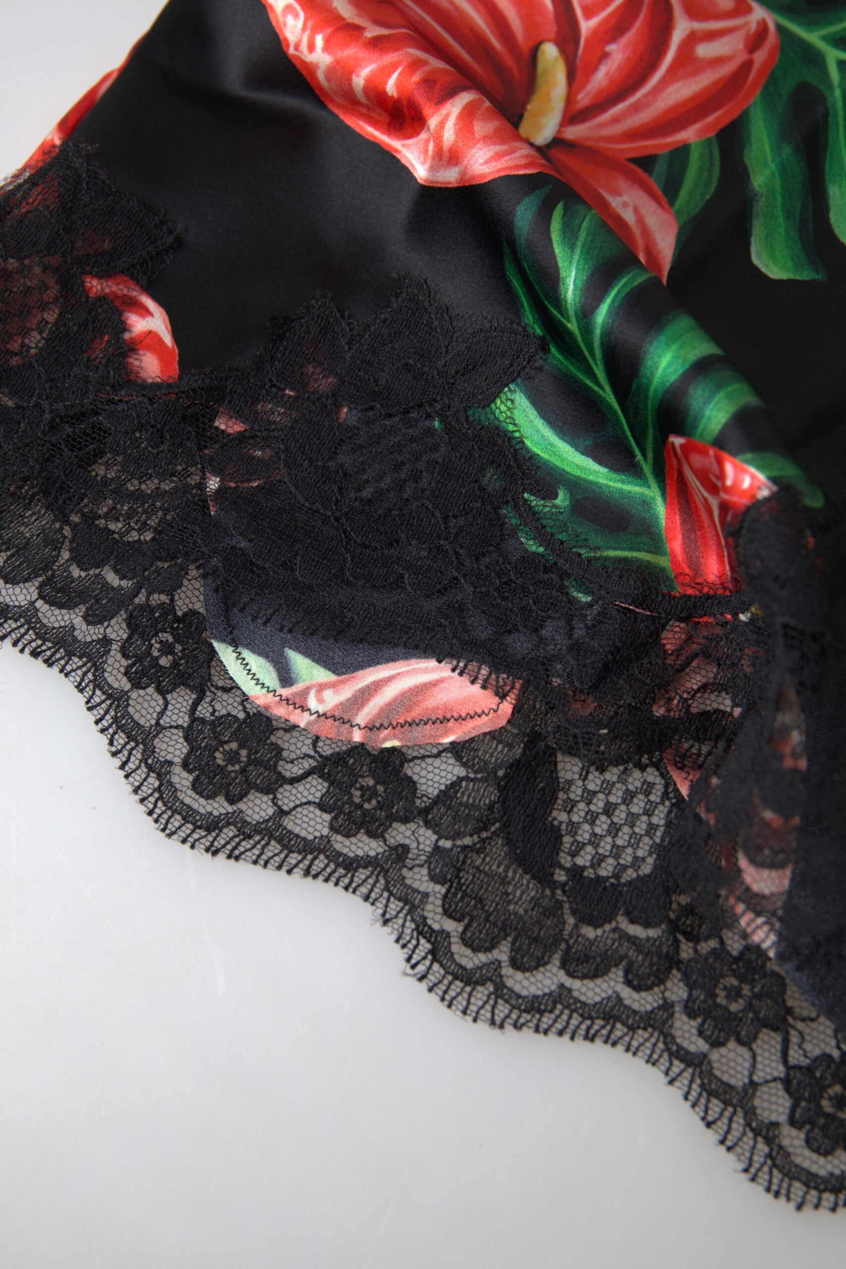 Dolce &amp; Gabbana - Caraco en soie imprimé anthurium noir