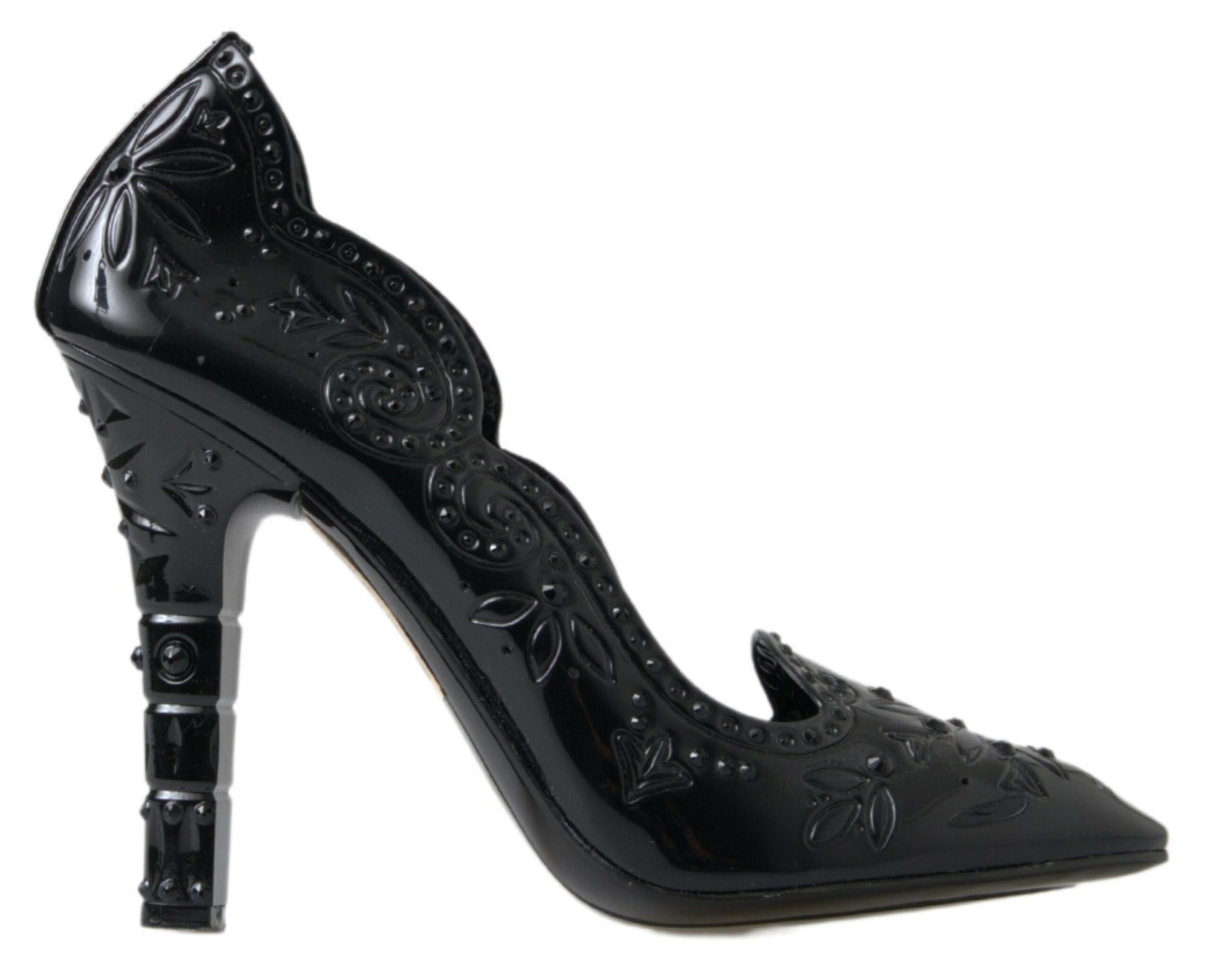 Chaussures à talons Dolce &amp; Gabbana noires CINDERELLA à fleurs et cristaux