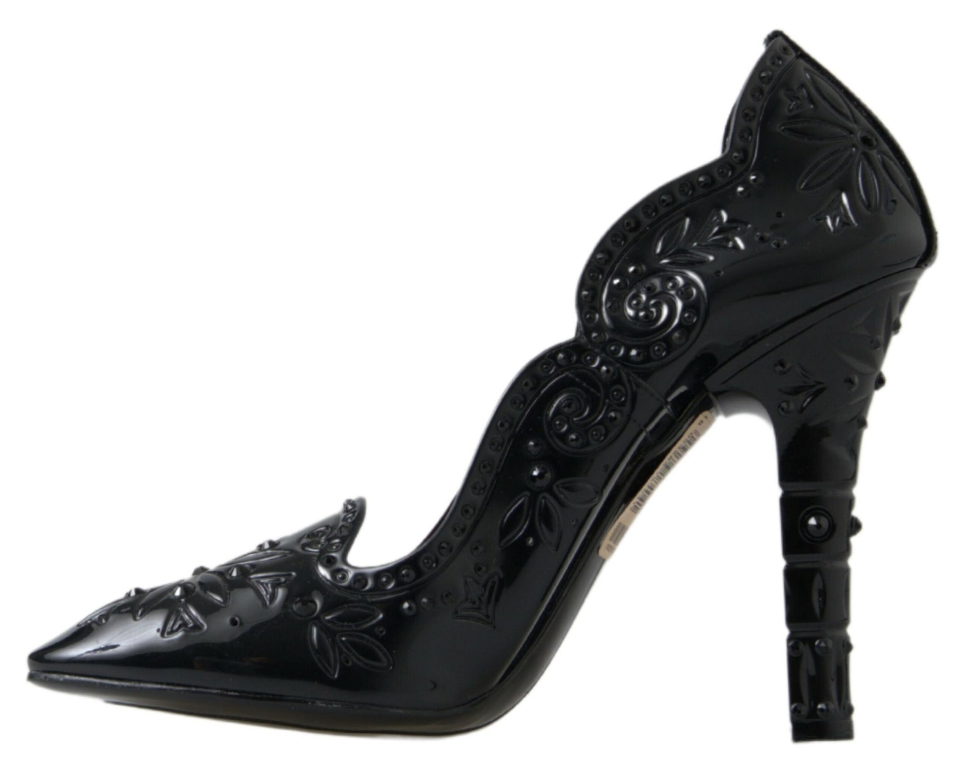 Chaussures à talons Dolce &amp; Gabbana noires CINDERELLA à fleurs et cristaux