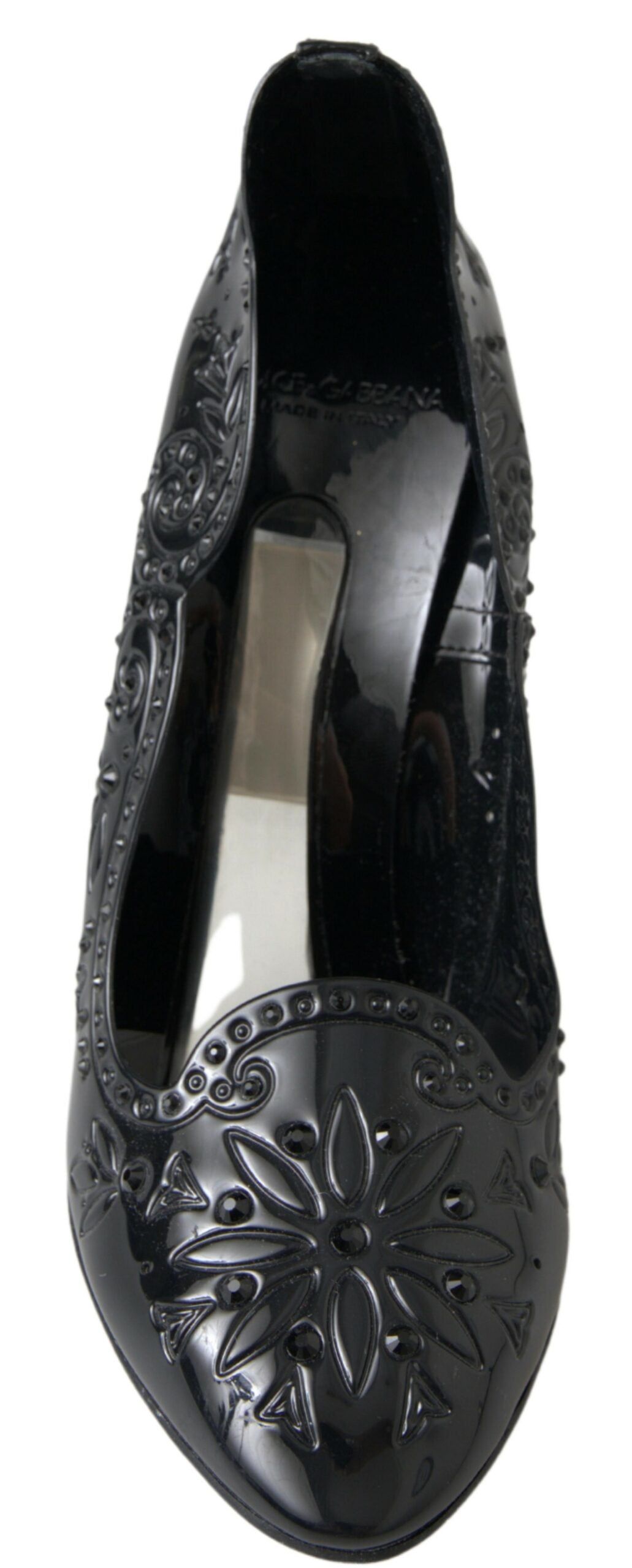 Chaussures à talons Dolce &amp; Gabbana noires CINDERELLA à fleurs et cristaux