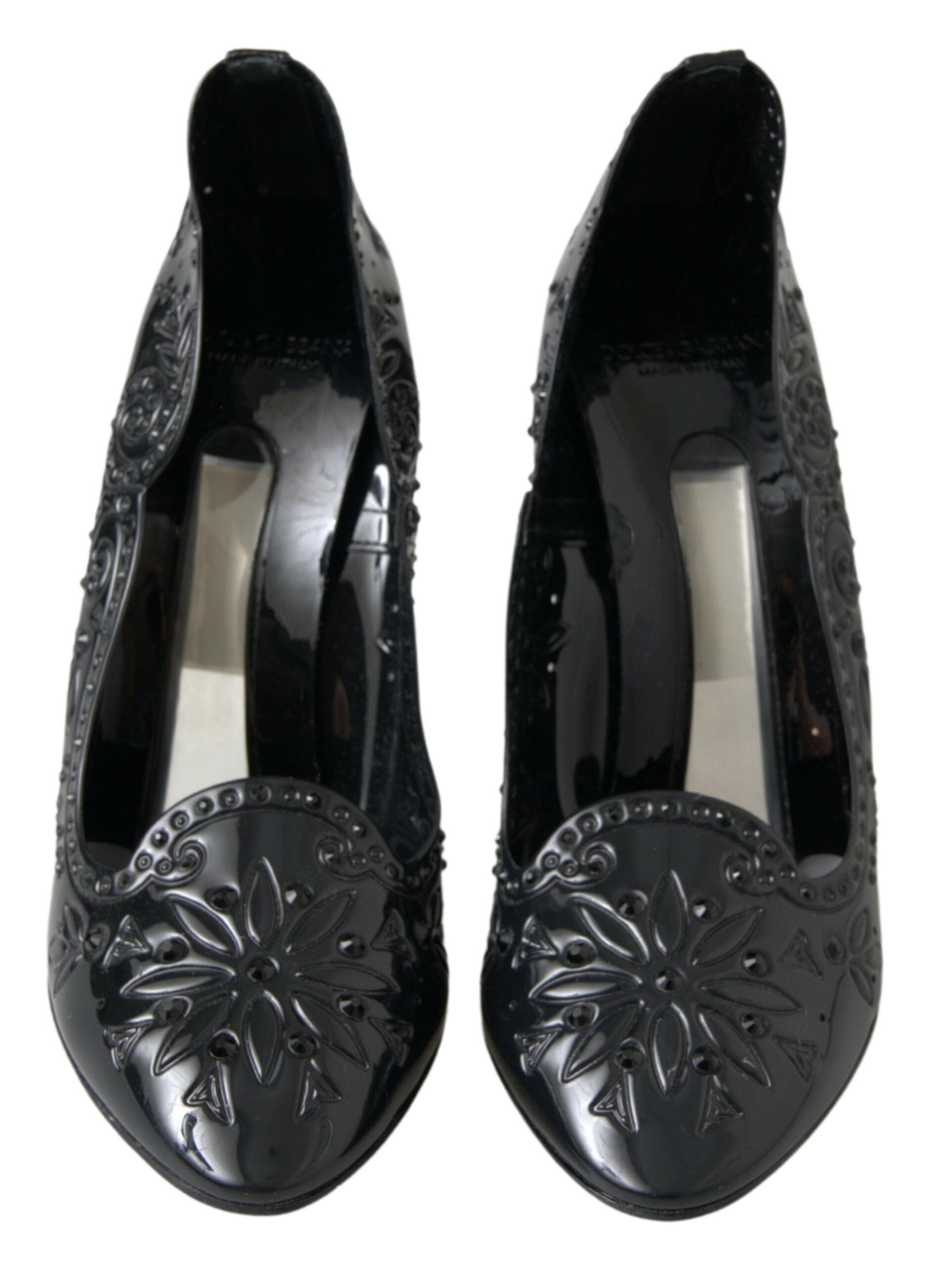 Chaussures à talons Dolce &amp; Gabbana noires CINDERELLA à fleurs et cristaux