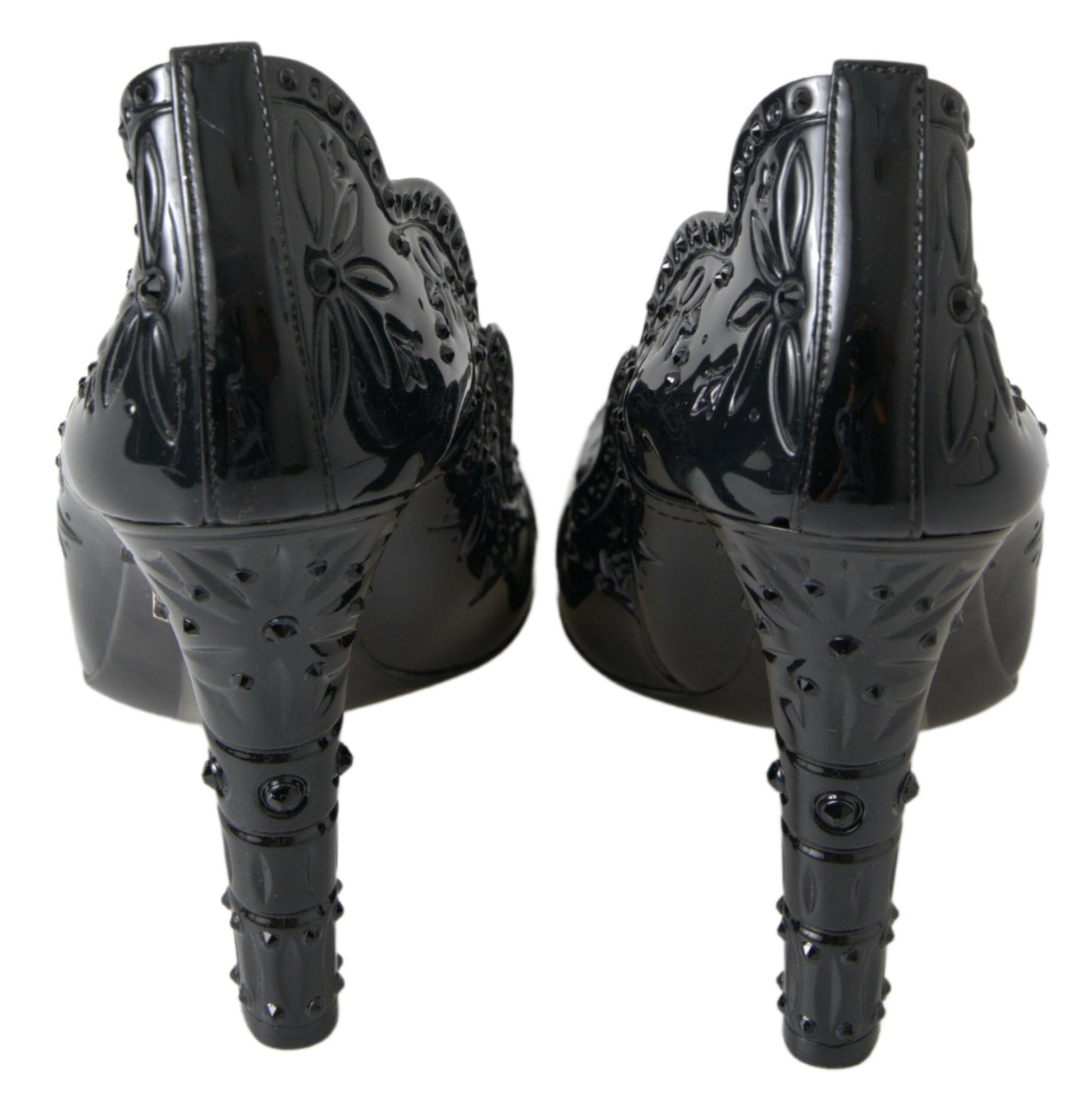 Chaussures à talons Dolce &amp; Gabbana noires CINDERELLA à fleurs et cristaux