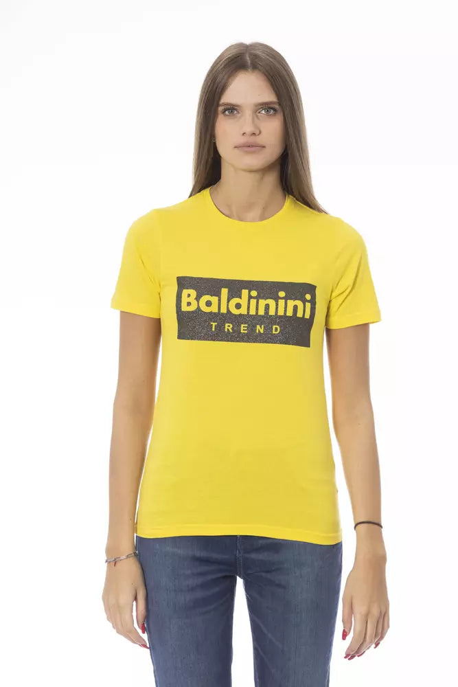 T-shirt femme en coton jaune tendance Baldinini