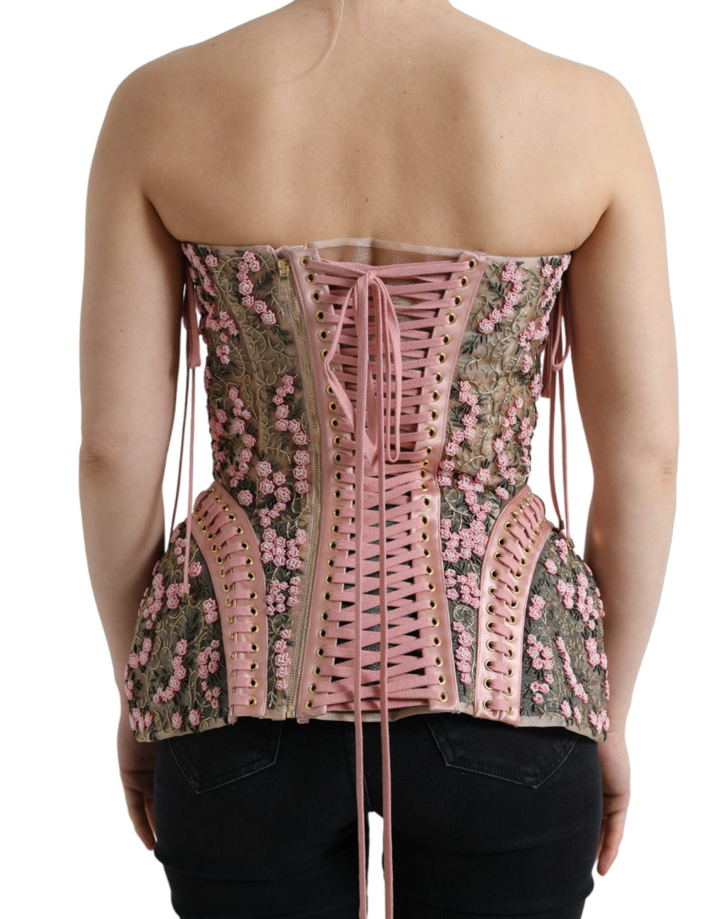 Dolce &amp; Gabbana Haut bustier corset à appliques florales roses