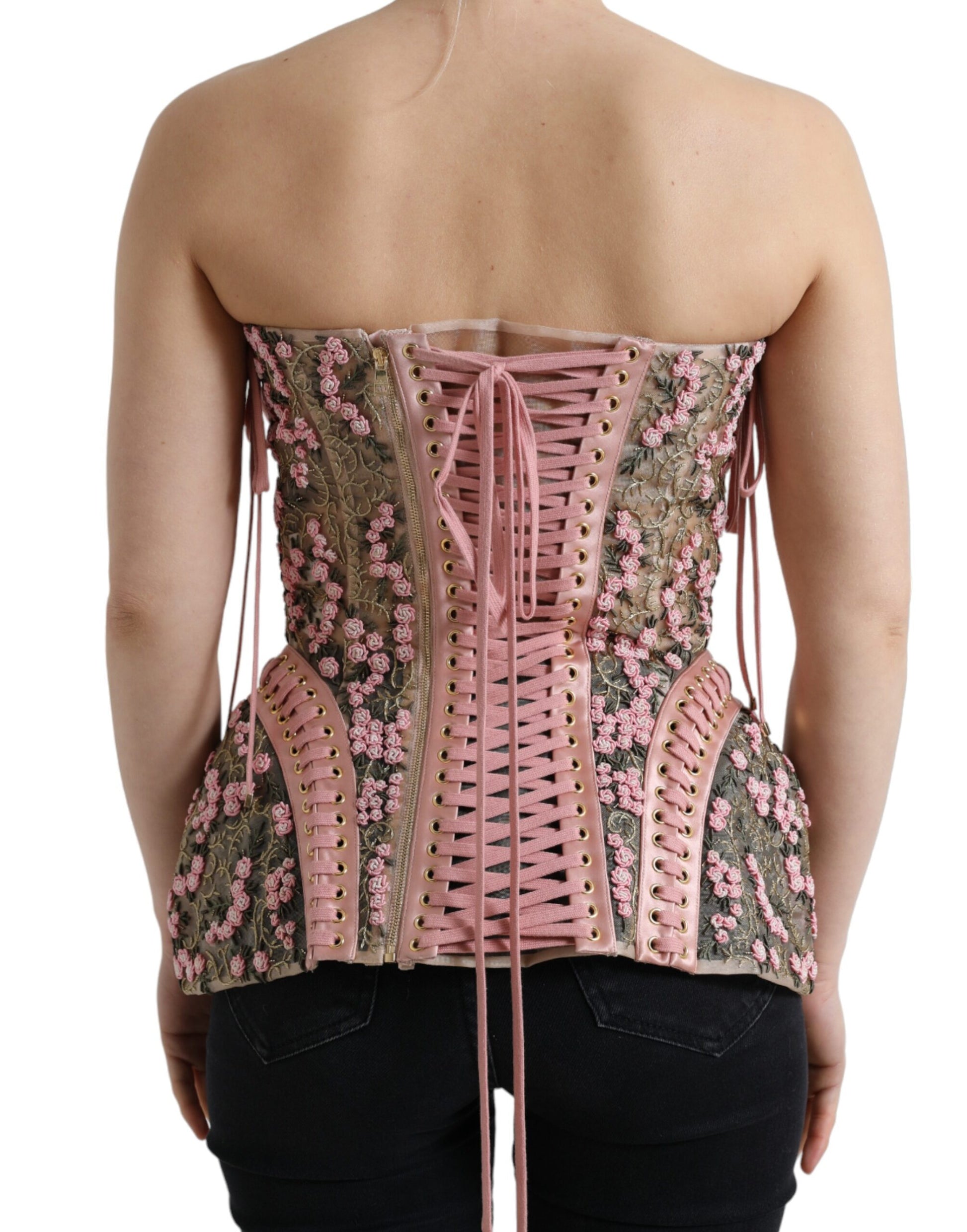 Dolce &amp; Gabbana Haut bustier corset à appliques florales roses
