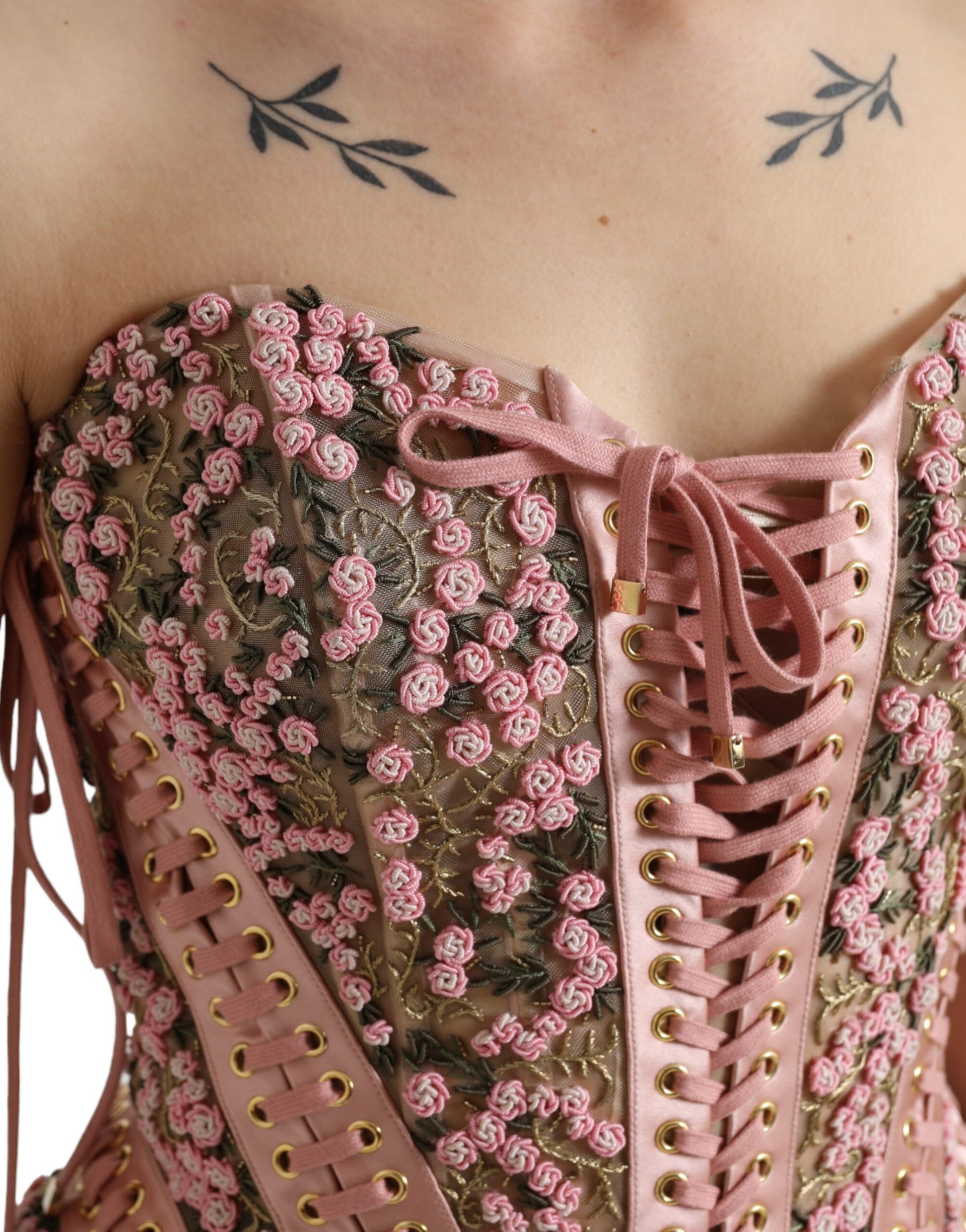 Dolce &amp; Gabbana Haut bustier corset à appliques florales roses