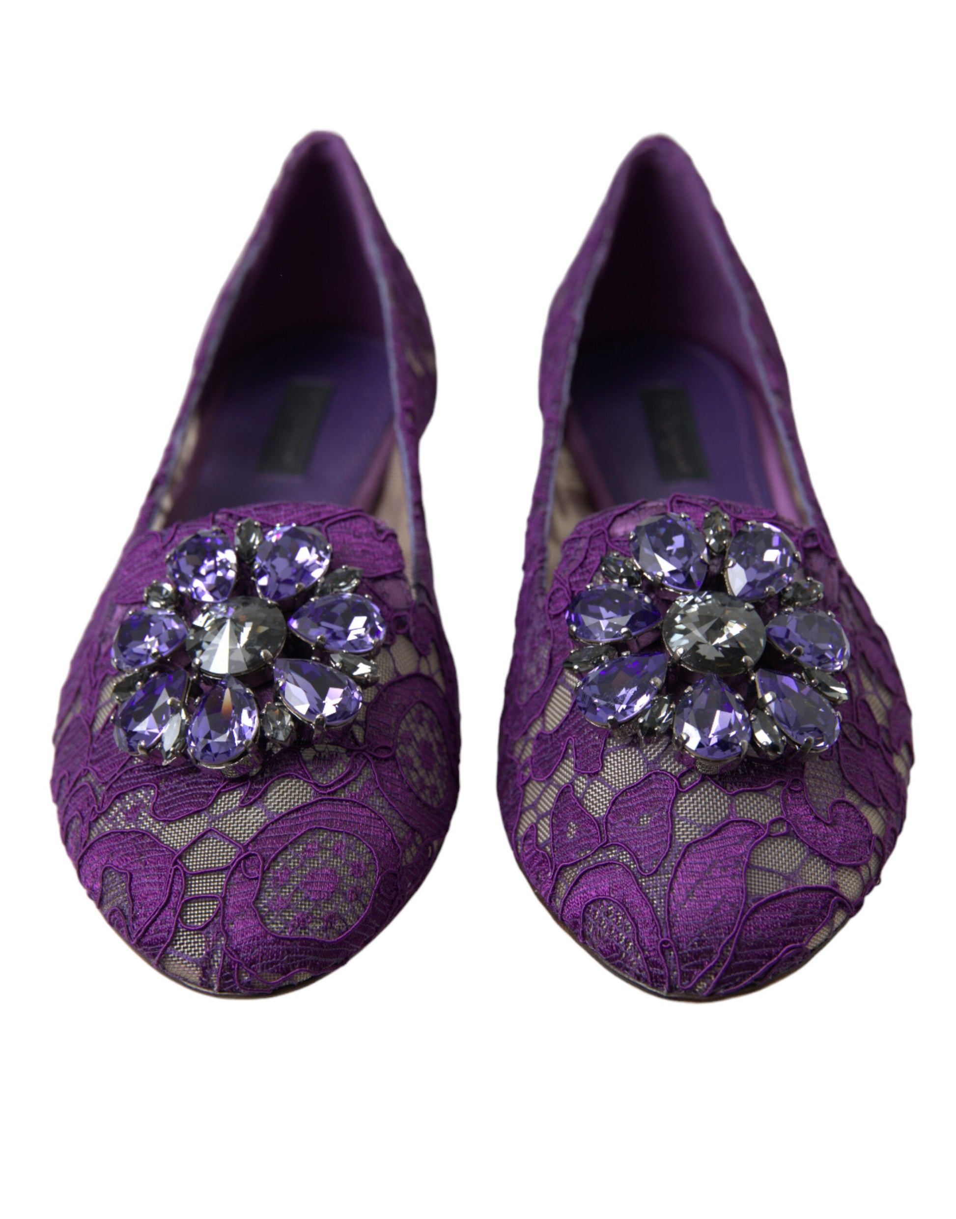 Chaussures plates Dolce &amp; Gabbana Purple Vally Taormina en dentelle et cristaux