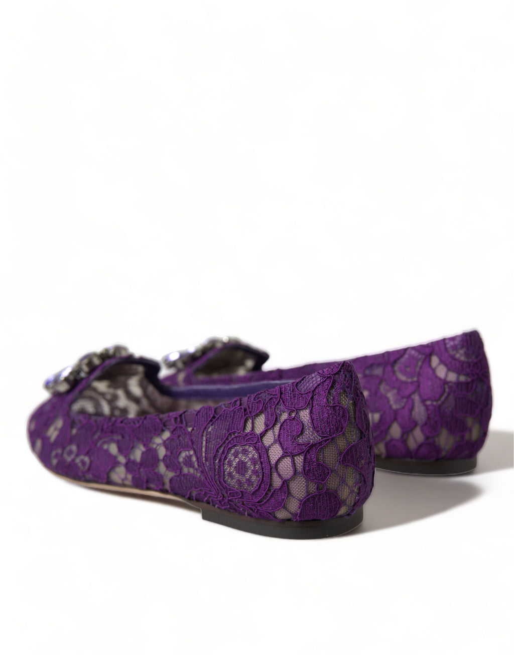 Chaussures plates Dolce &amp; Gabbana Purple Vally Taormina en dentelle et cristaux