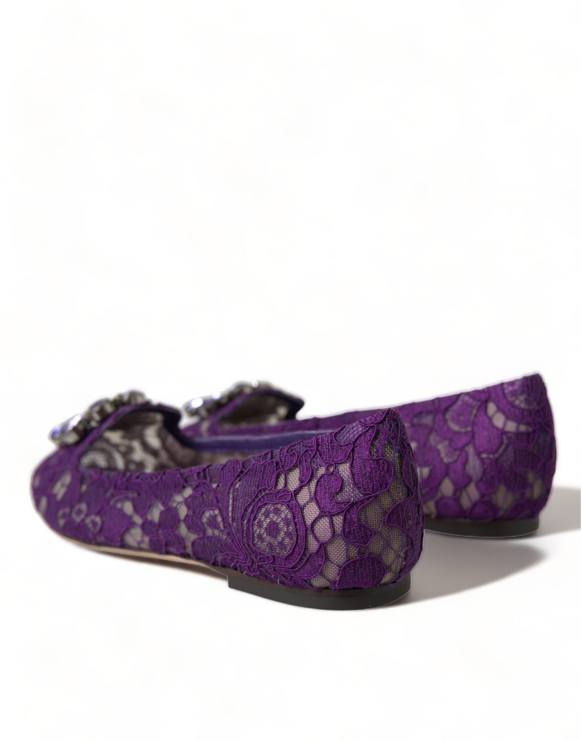Chaussures plates Dolce &amp; Gabbana Purple Vally Taormina en dentelle et cristaux