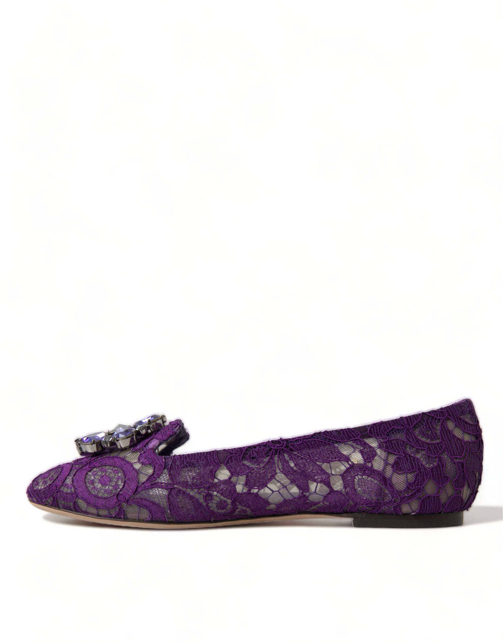 Chaussures plates Dolce &amp; Gabbana Purple Vally Taormina en dentelle et cristaux