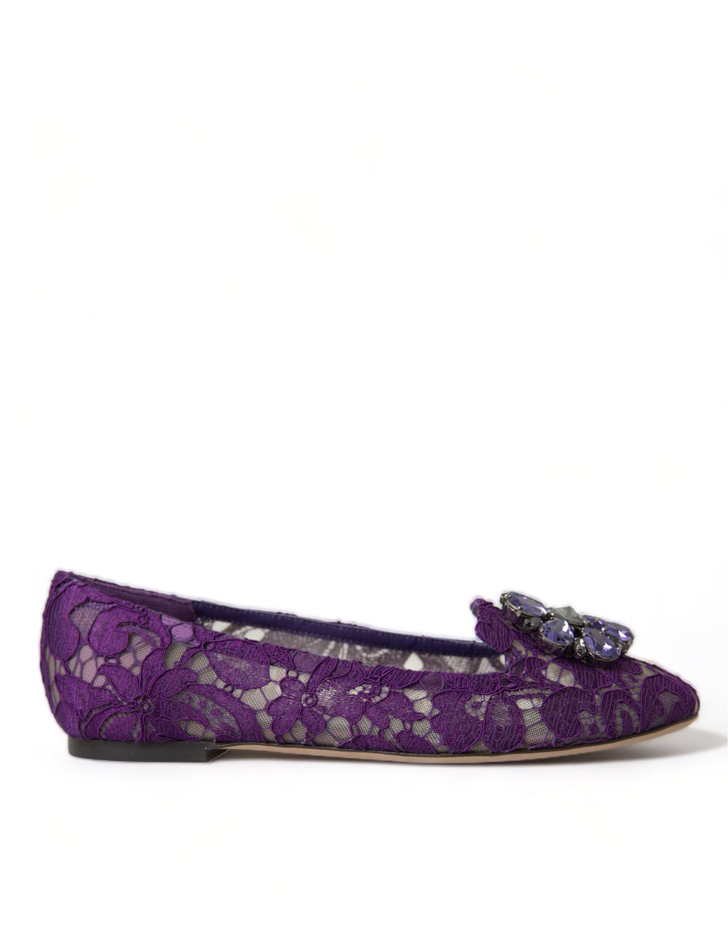 Chaussures plates Dolce &amp; Gabbana Purple Vally Taormina en dentelle et cristaux