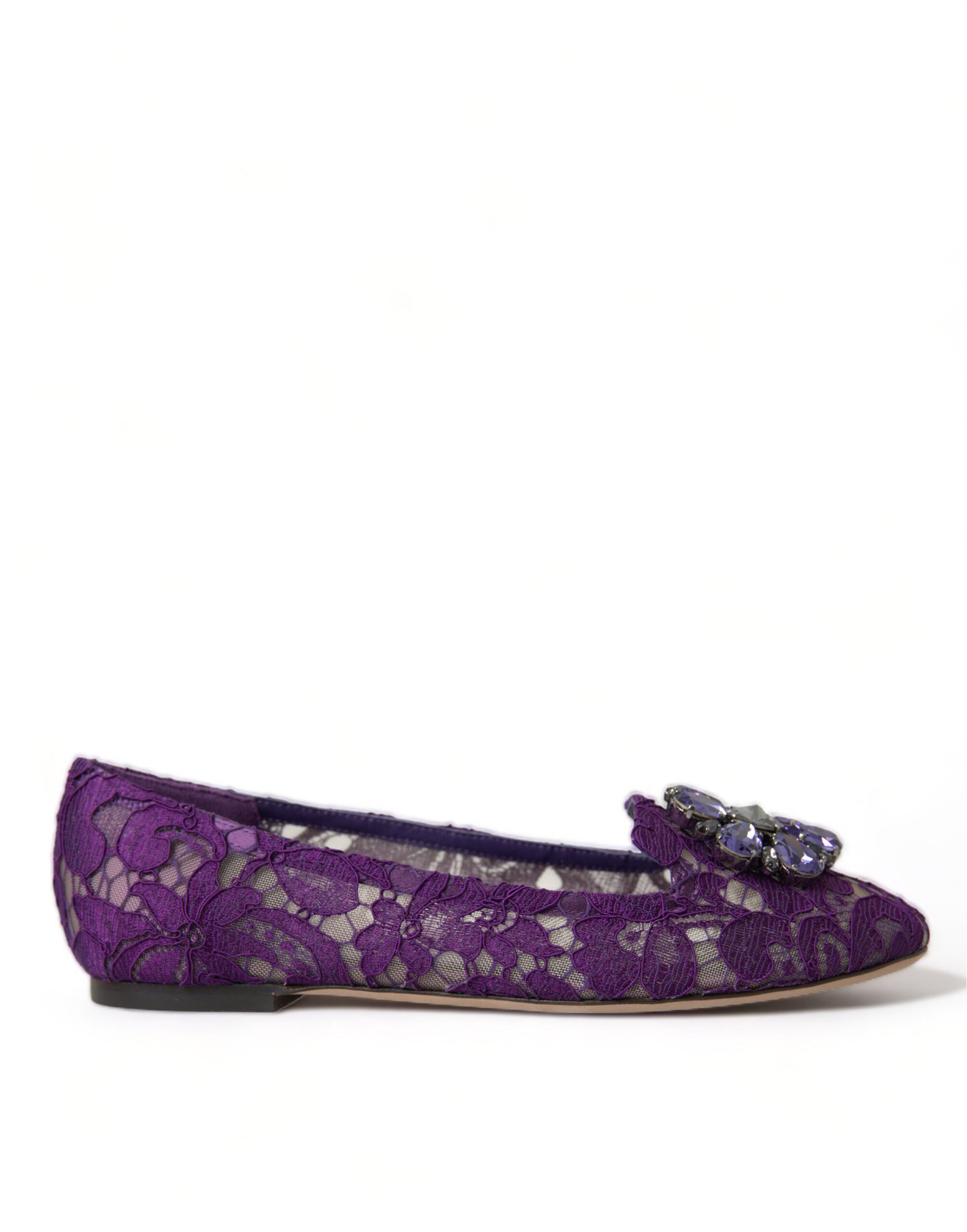 Chaussures plates Dolce &amp; Gabbana Purple Vally Taormina en dentelle et cristaux