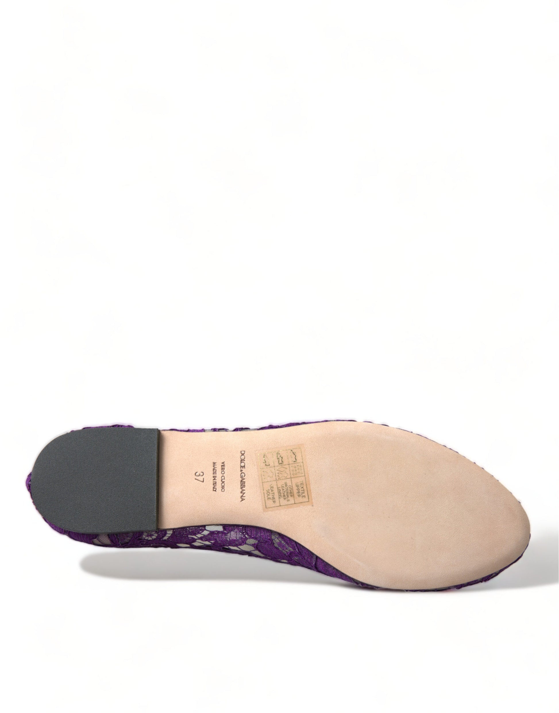 Chaussures plates Dolce &amp; Gabbana Purple Vally Taormina en dentelle et cristaux