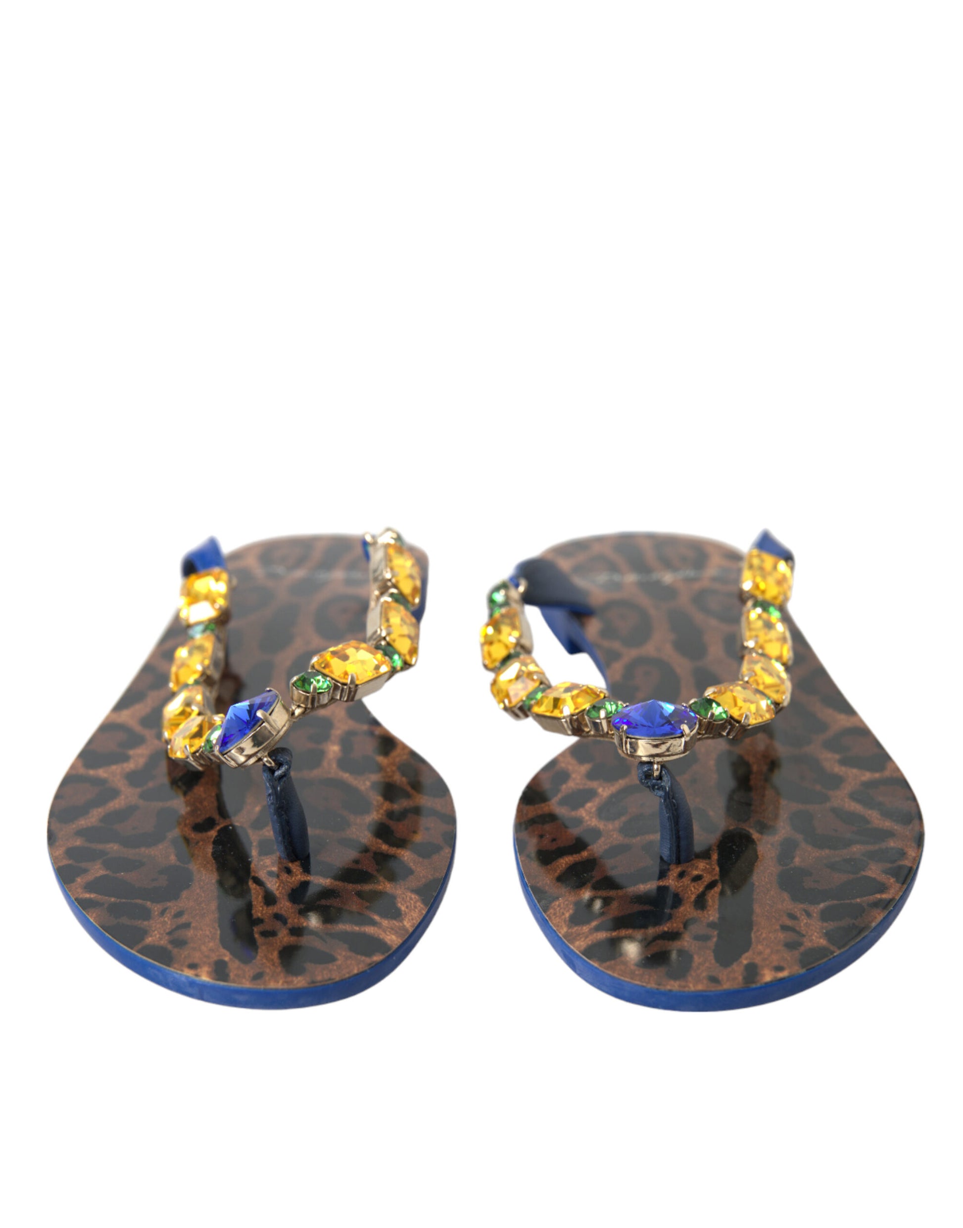 Sandales plates Dolce &amp; Gabbana à cristaux bleus, vêtements de plage