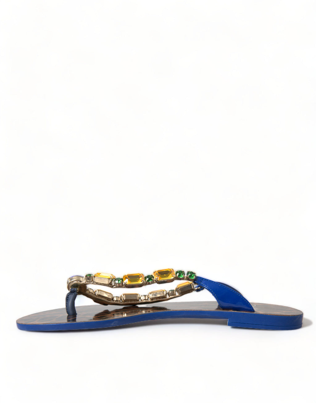 Sandales plates Dolce &amp; Gabbana à cristaux bleus, vêtements de plage