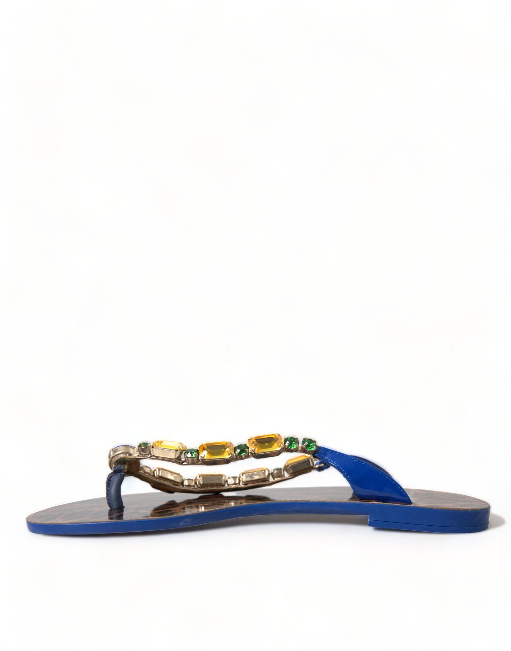 Sandales plates Dolce &amp; Gabbana à cristaux bleus, vêtements de plage