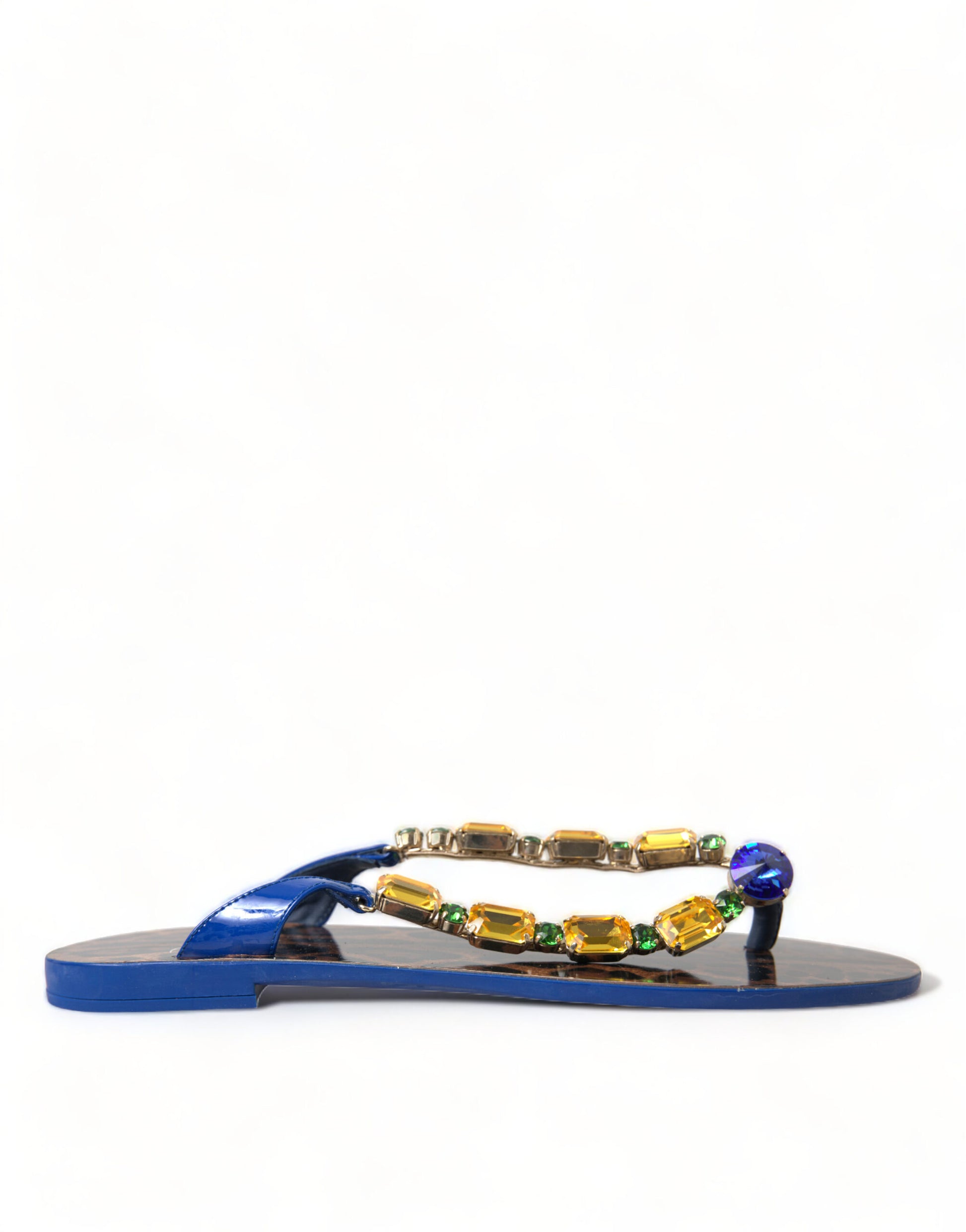 Sandales plates Dolce &amp; Gabbana à cristaux bleus, vêtements de plage