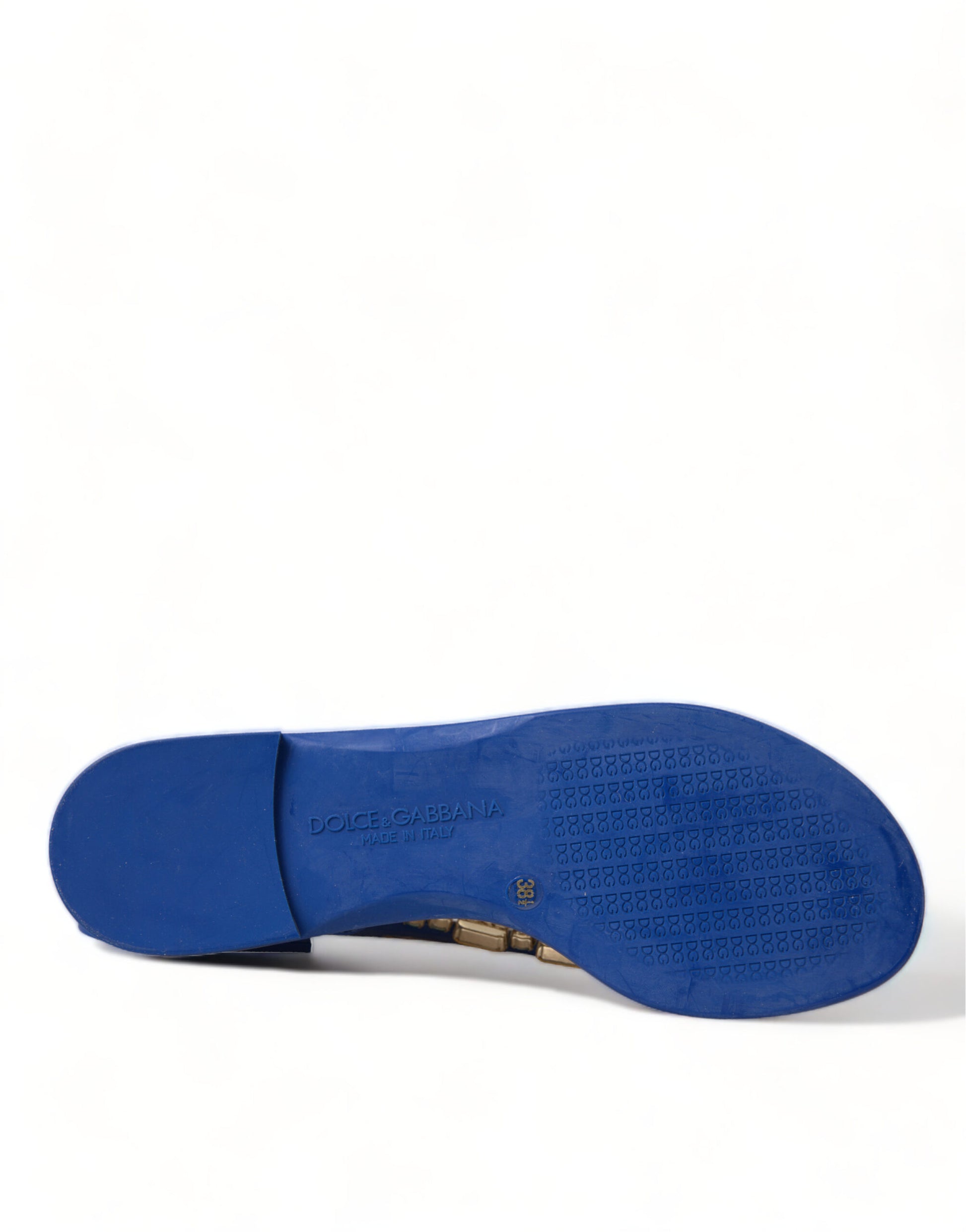Sandales plates Dolce &amp; Gabbana à cristaux bleus, vêtements de plage