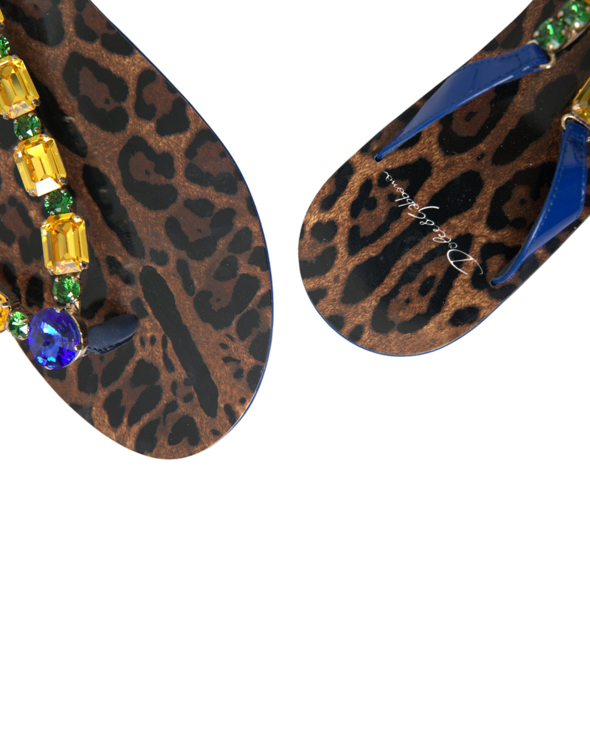 Sandales plates Dolce &amp; Gabbana à cristaux bleus, vêtements de plage