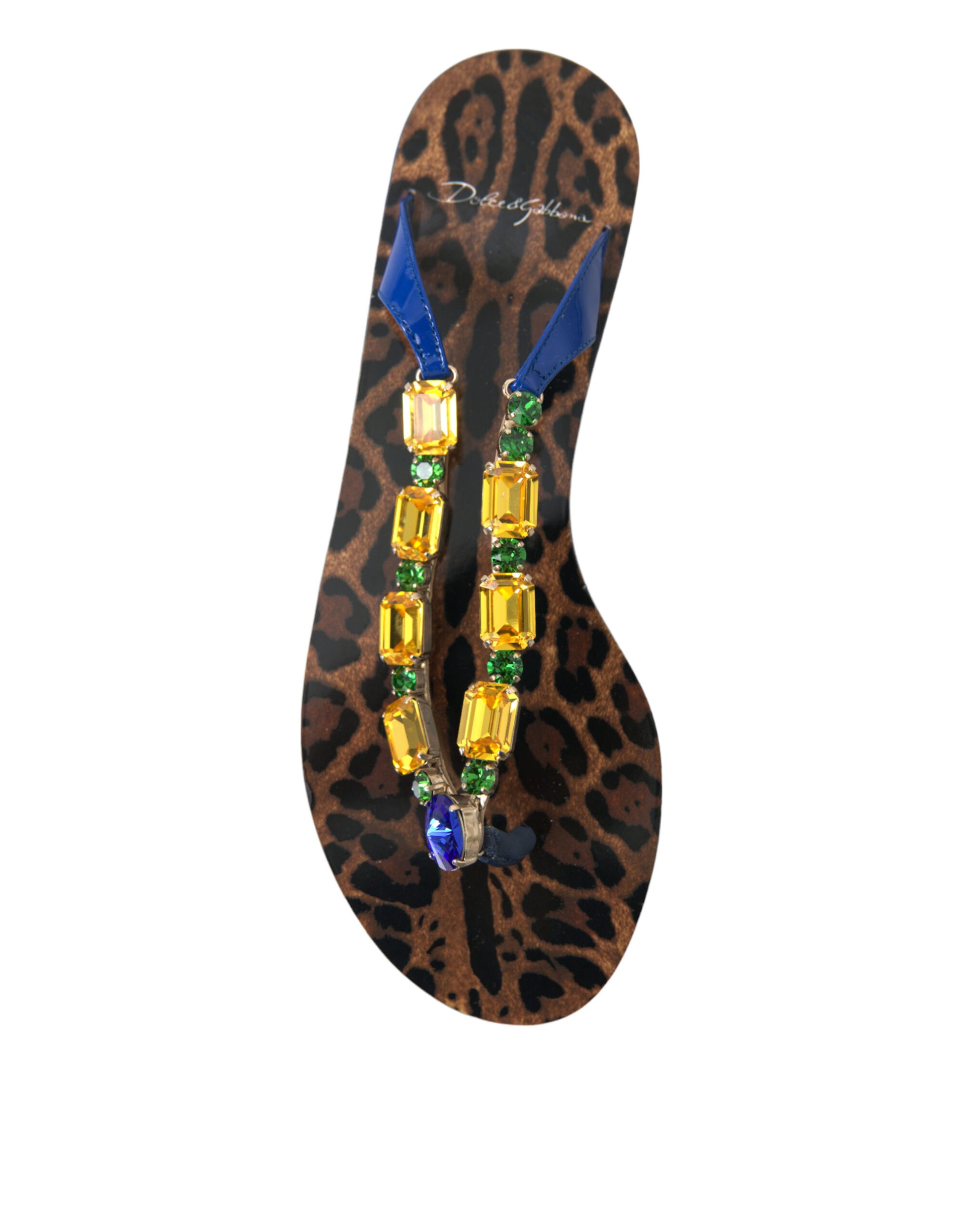 Sandales plates Dolce &amp; Gabbana à cristaux bleus, vêtements de plage
