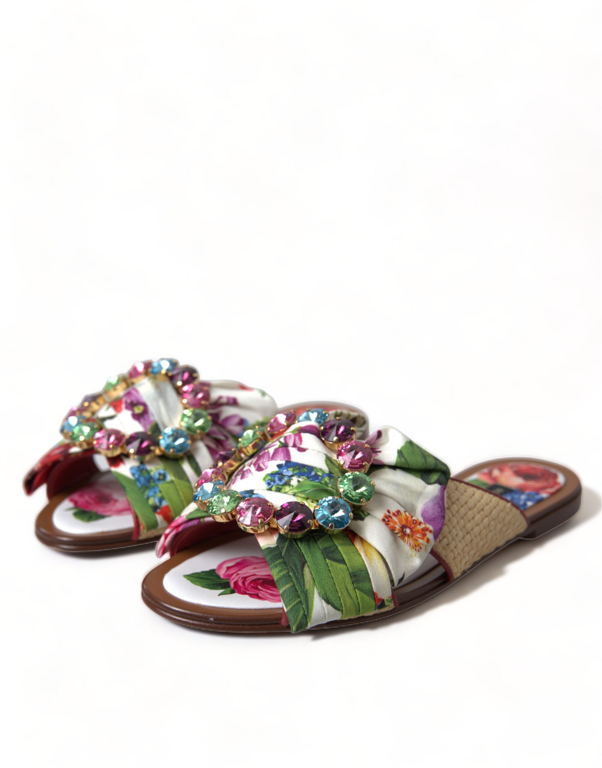 Dolce &amp; Gabbana Chaussures plates à fleurs multicolores Sandales en cristal