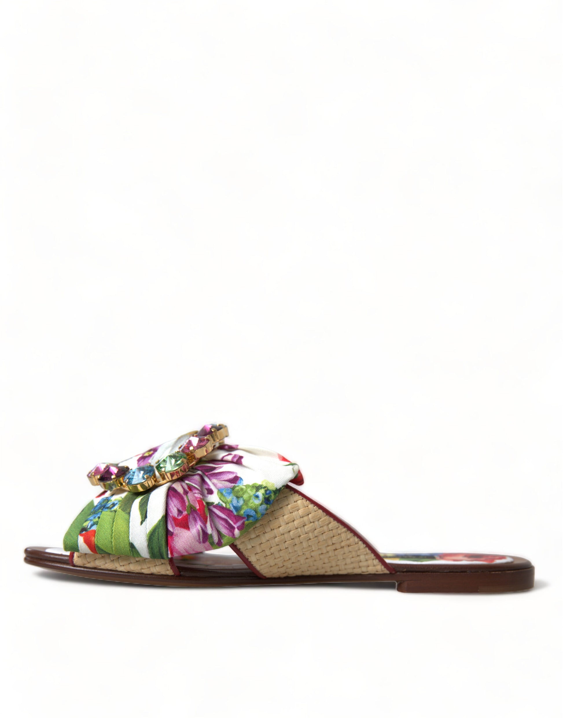 Dolce &amp; Gabbana Chaussures plates à fleurs multicolores Sandales en cristal