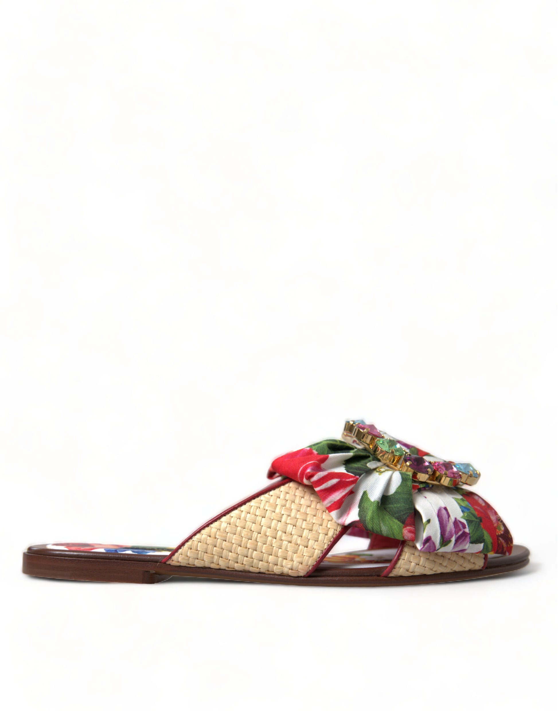 Dolce &amp; Gabbana Chaussures plates à fleurs multicolores Sandales en cristal