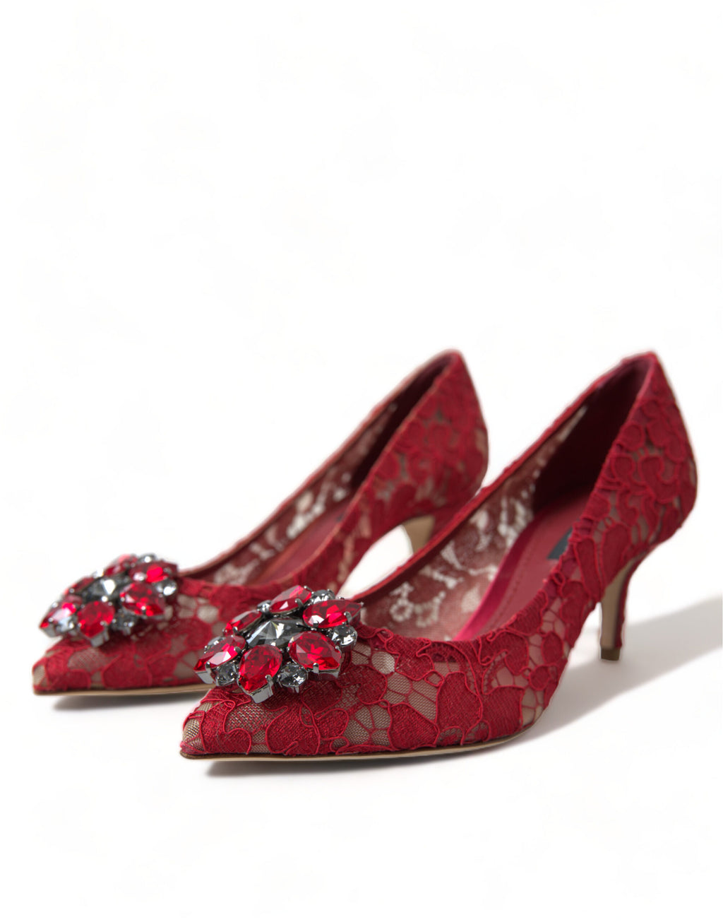 Escarpins Dolce &amp; Gabbana rouges en dentelle Taormina et cristaux