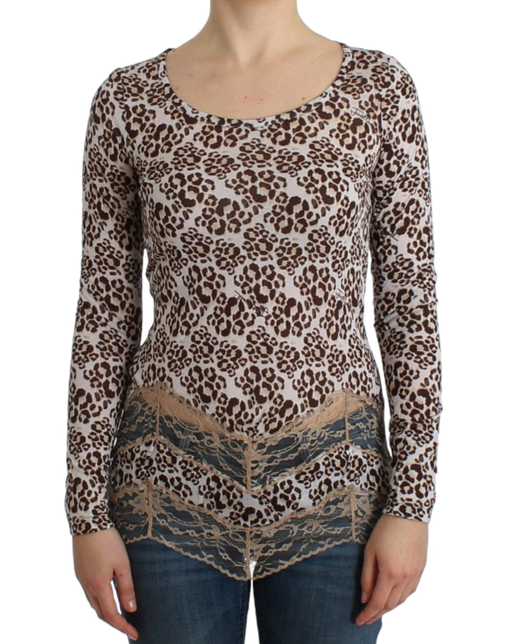 Haut en dentelle à manches longues marron Cavalli