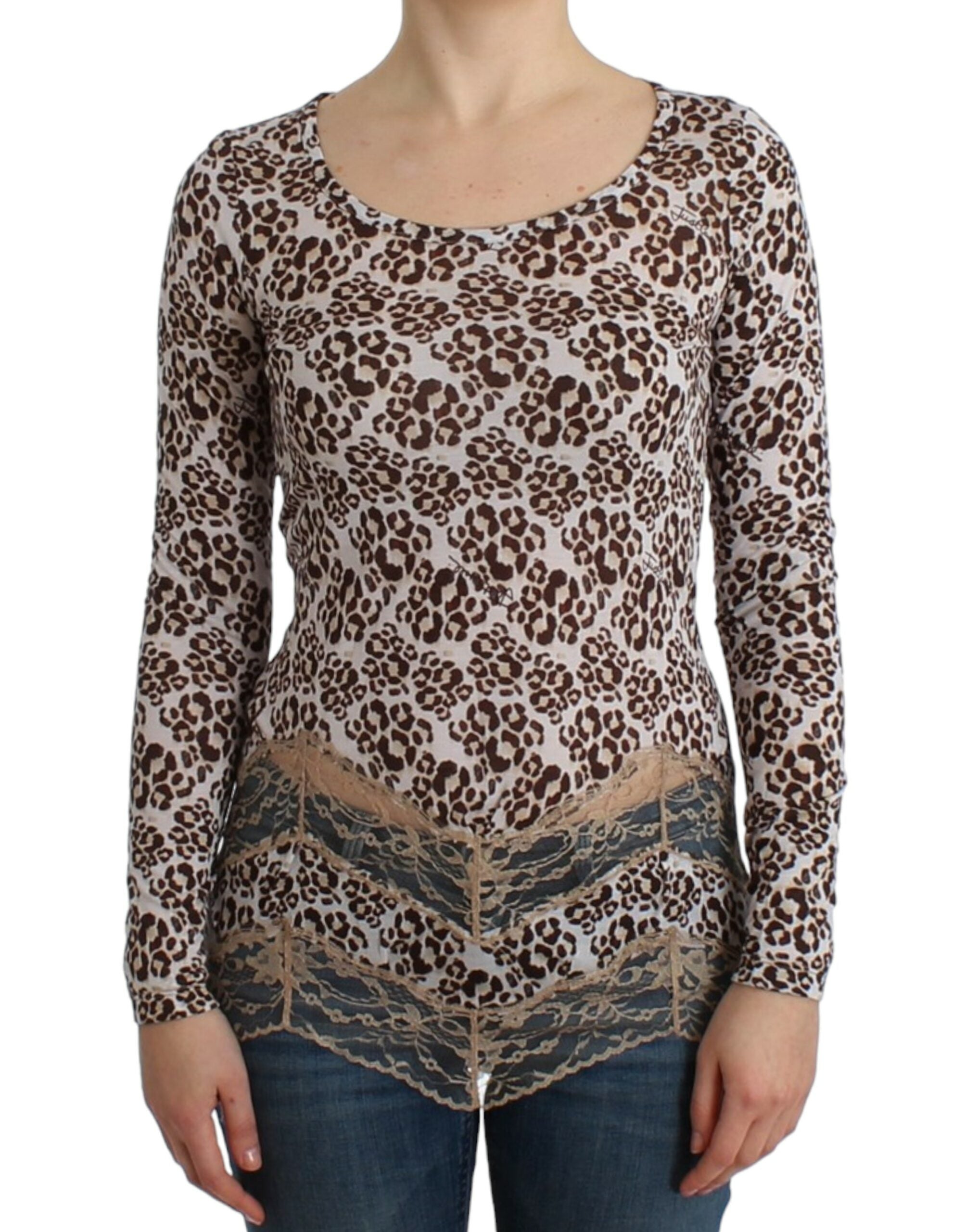 Haut en dentelle à manches longues marron Cavalli