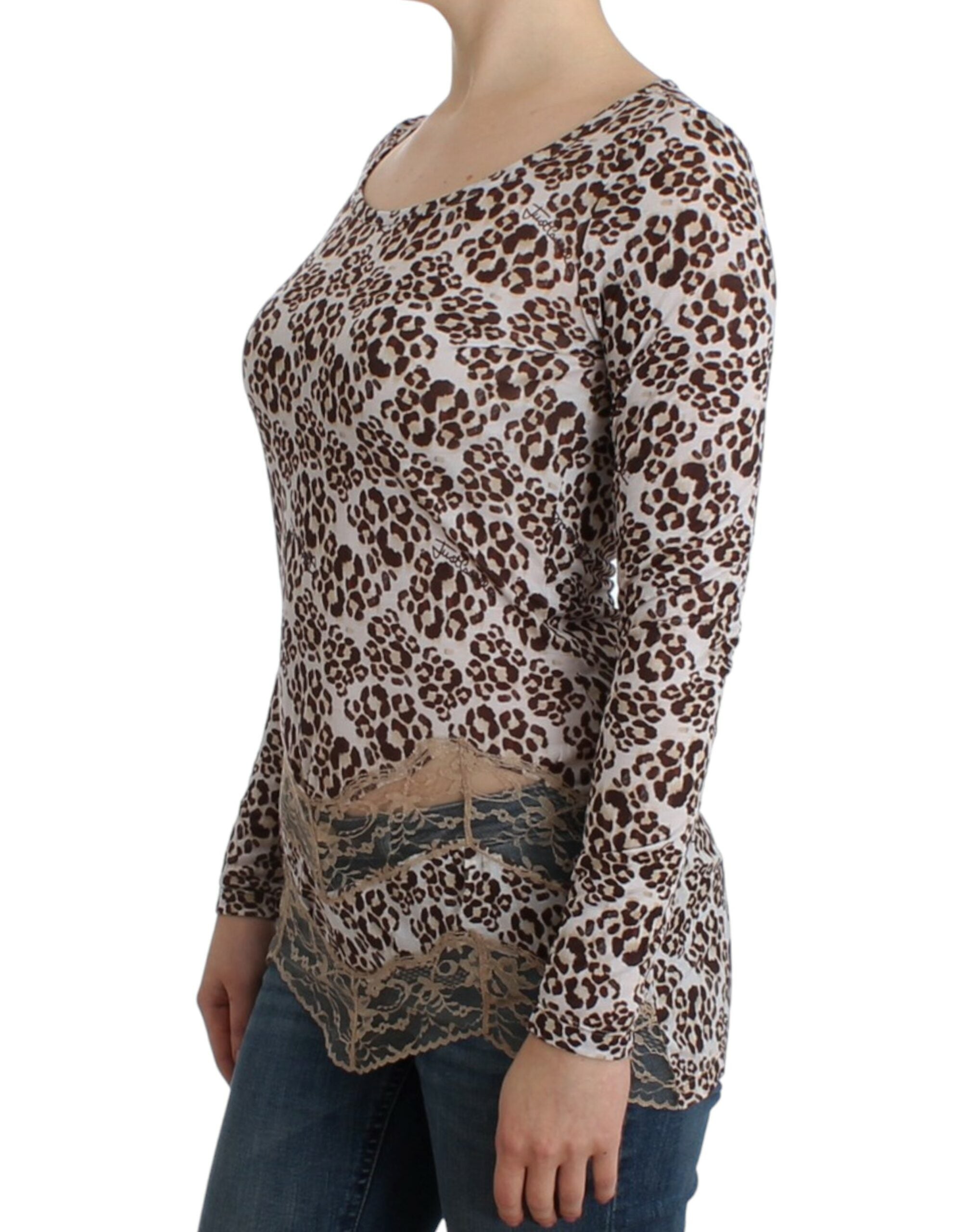 Haut en dentelle à manches longues marron Cavalli