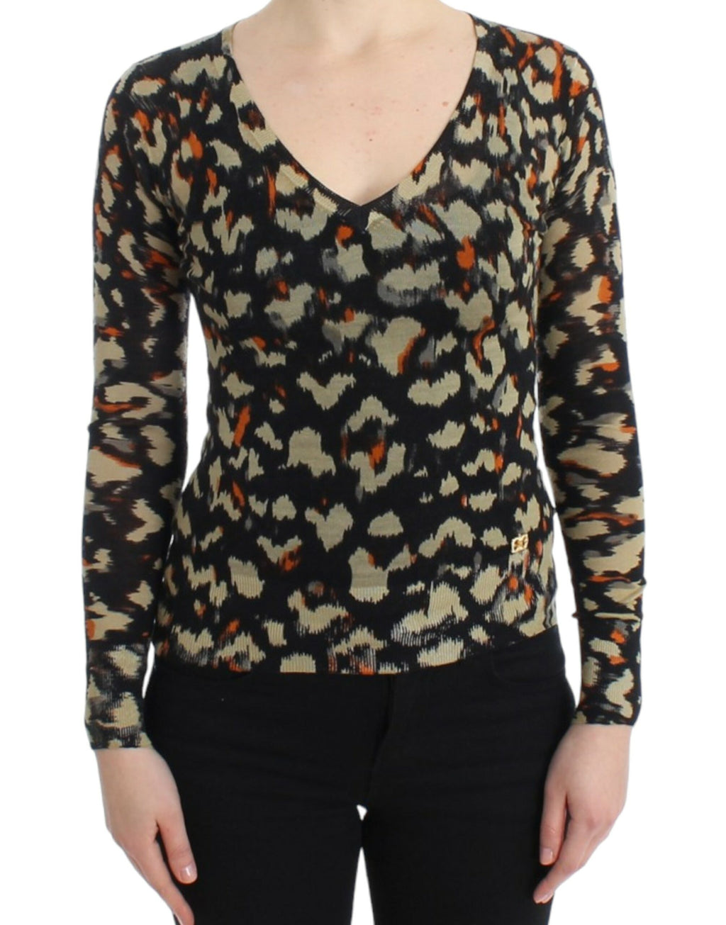 Pull en laine multicolore à col en V Cavalli