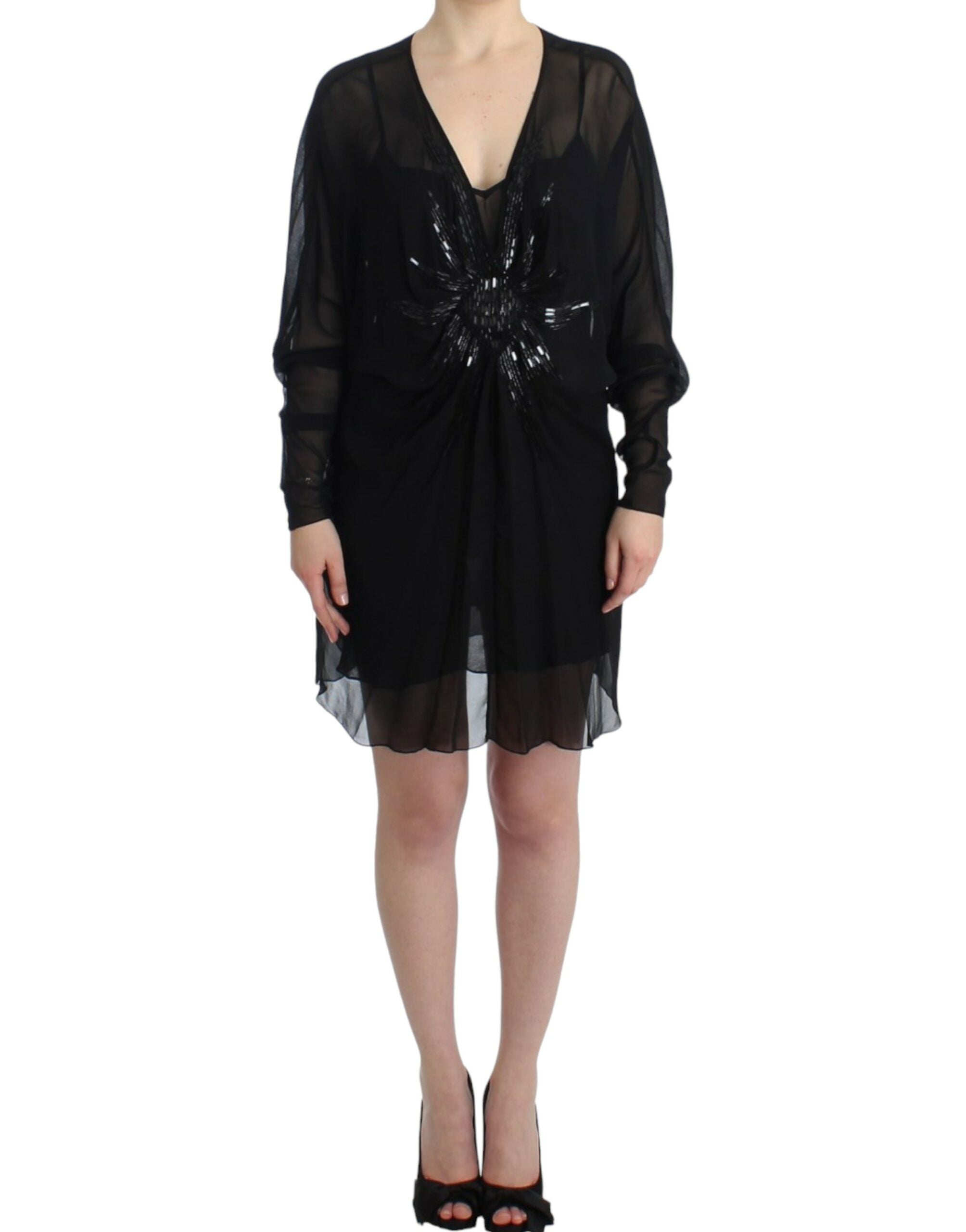 Robe en soie noire à manches longues Cavalli