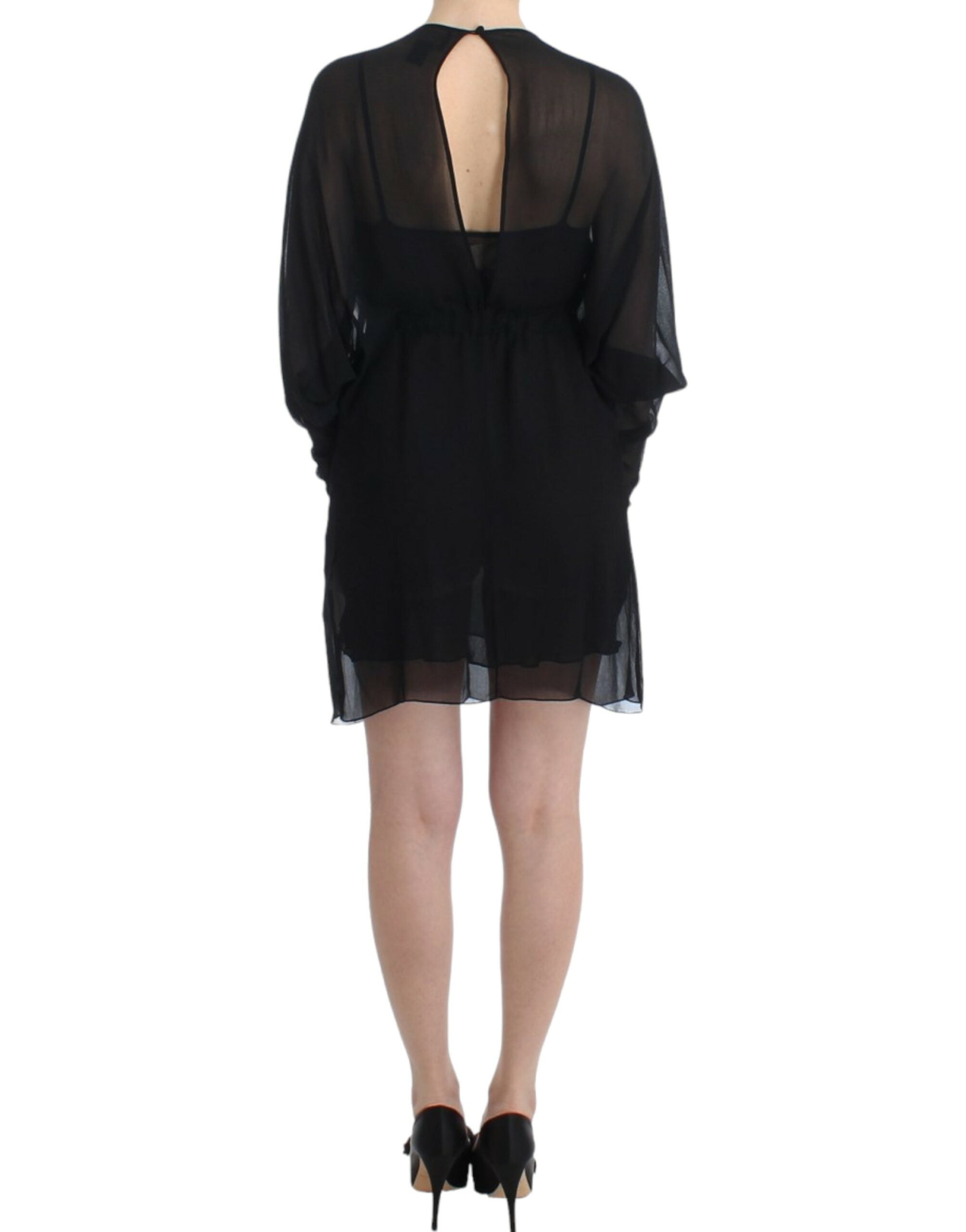 Robe en soie noire à manches longues Cavalli