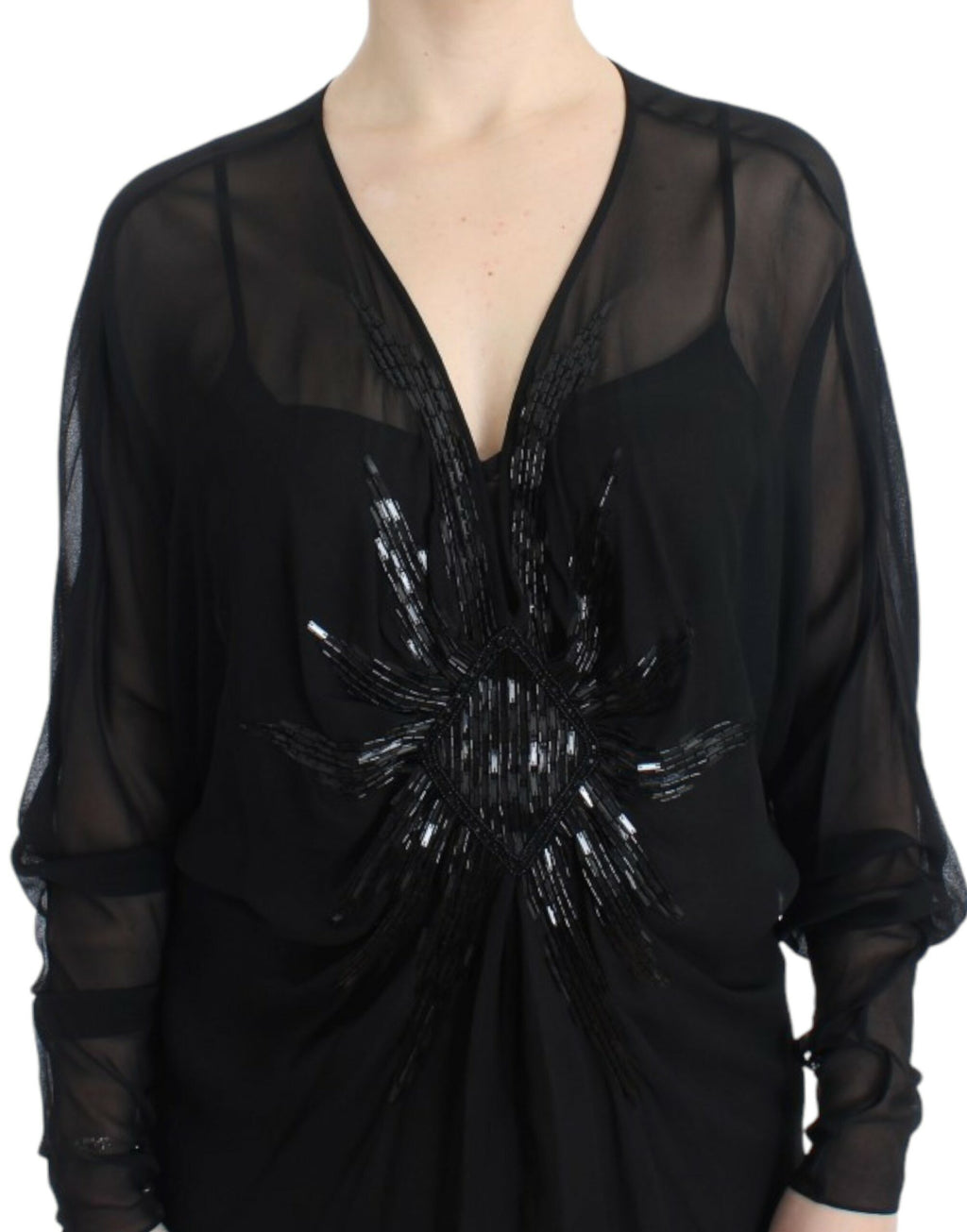 Robe en soie noire à manches longues Cavalli