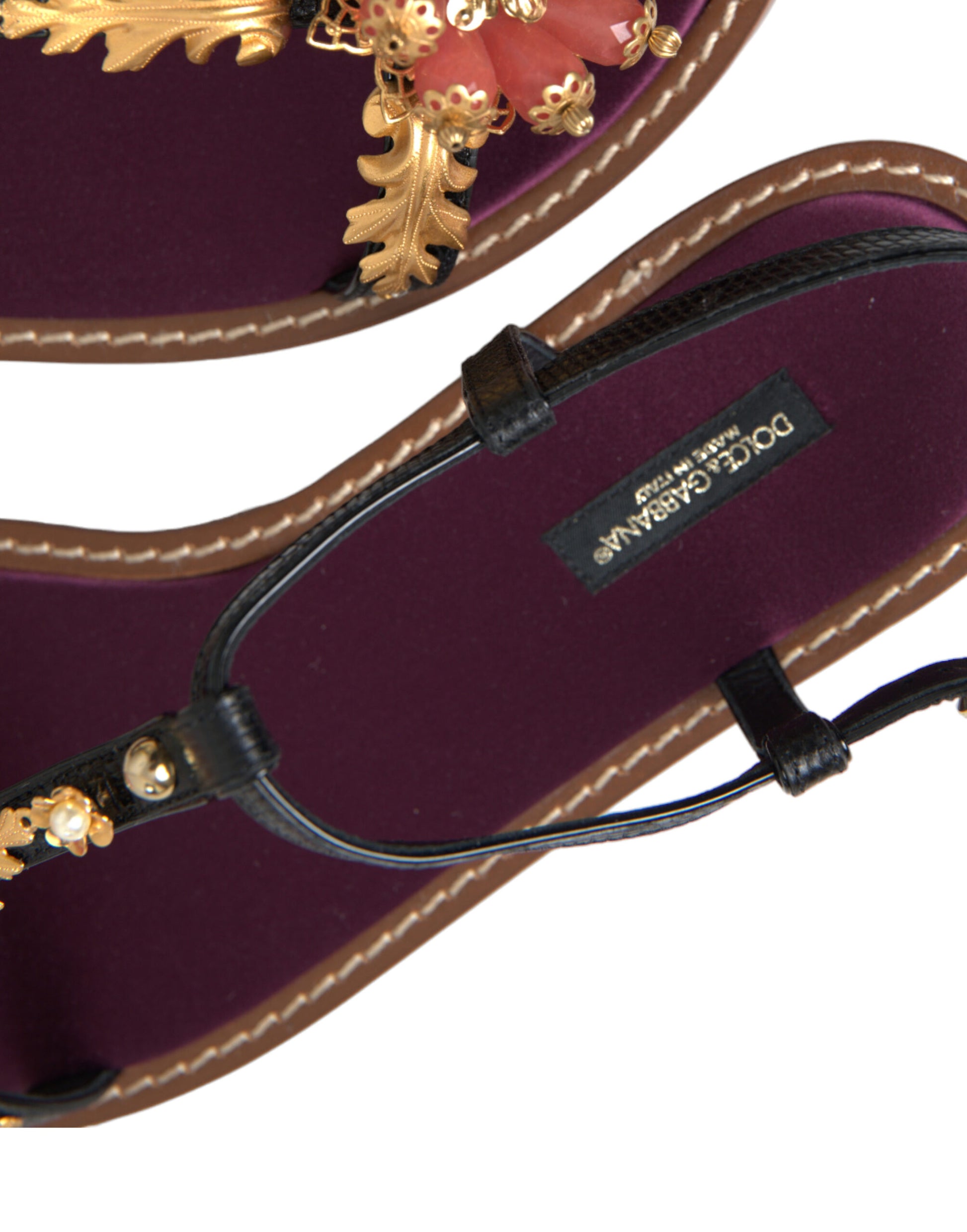 Sandales Dolce &amp; Gabbana en cuir noir et cristal doré