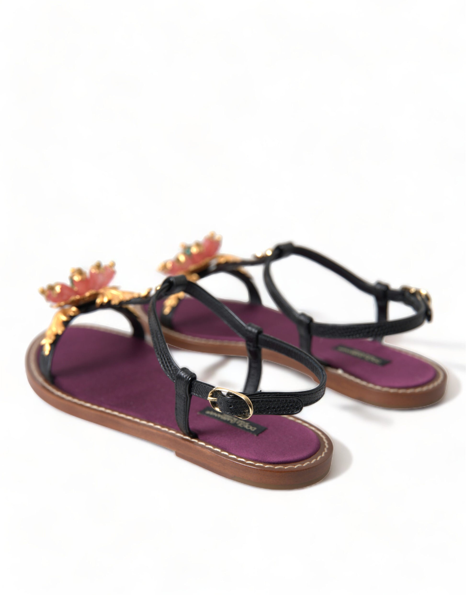 Sandales Dolce &amp; Gabbana en cuir noir et cristal doré