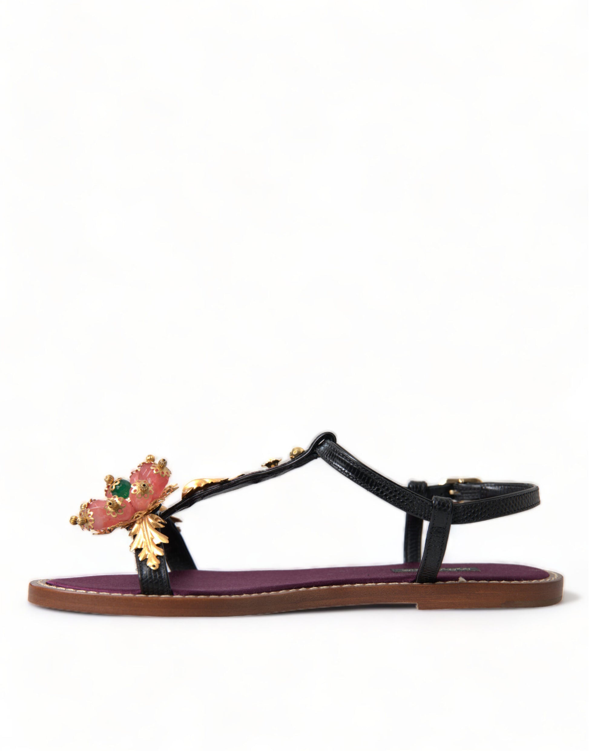 Sandales Dolce &amp; Gabbana en cuir noir et cristal doré