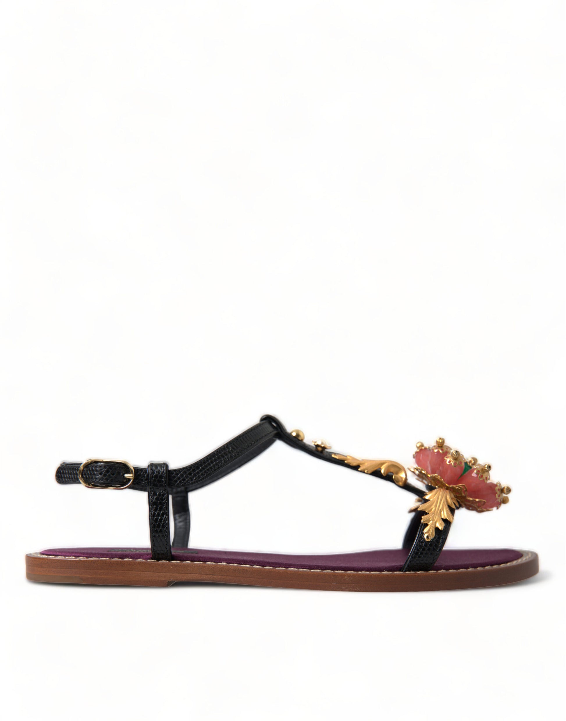 Sandales Dolce &amp; Gabbana en cuir noir et cristal doré