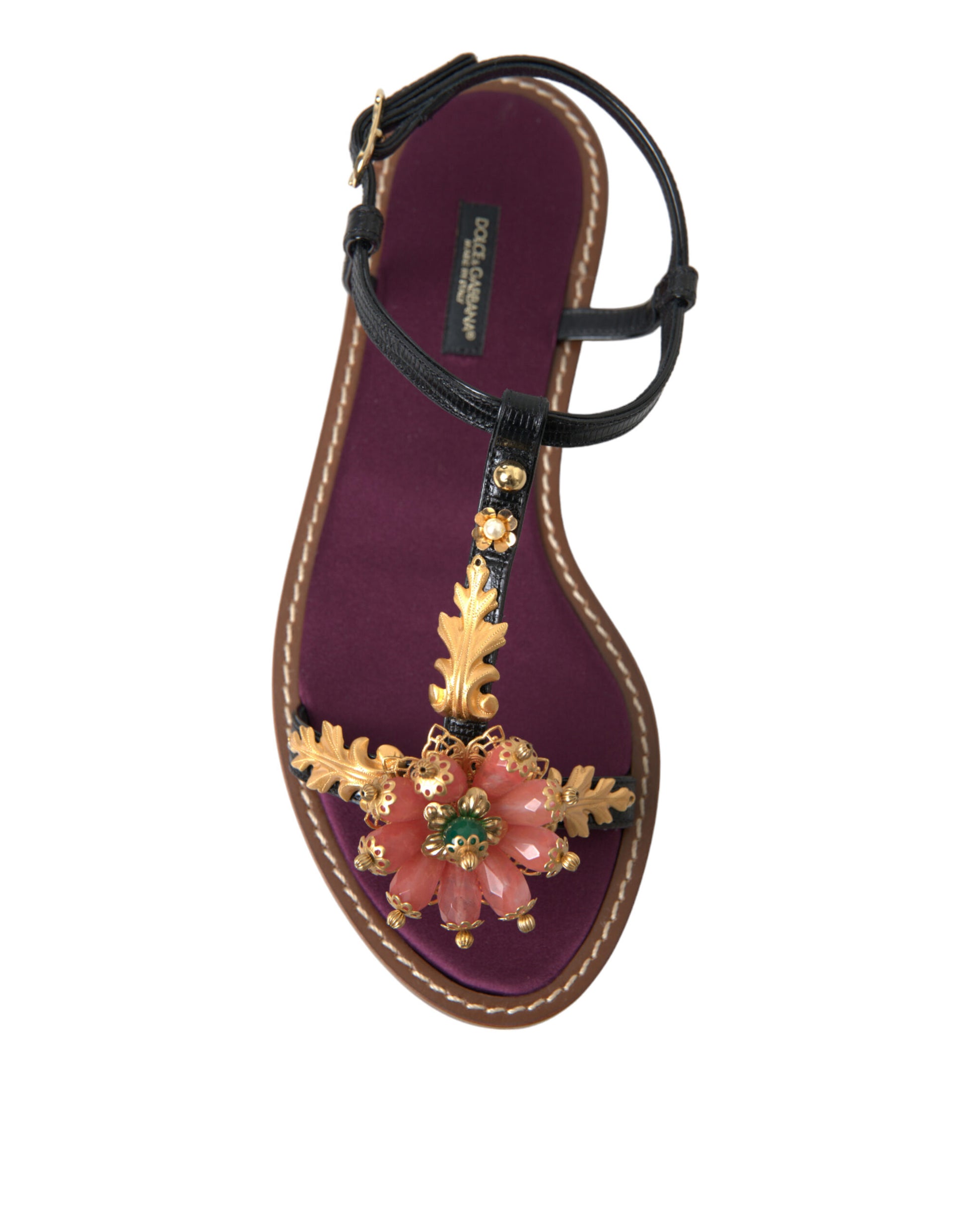 Sandales Dolce &amp; Gabbana en cuir noir et cristal doré