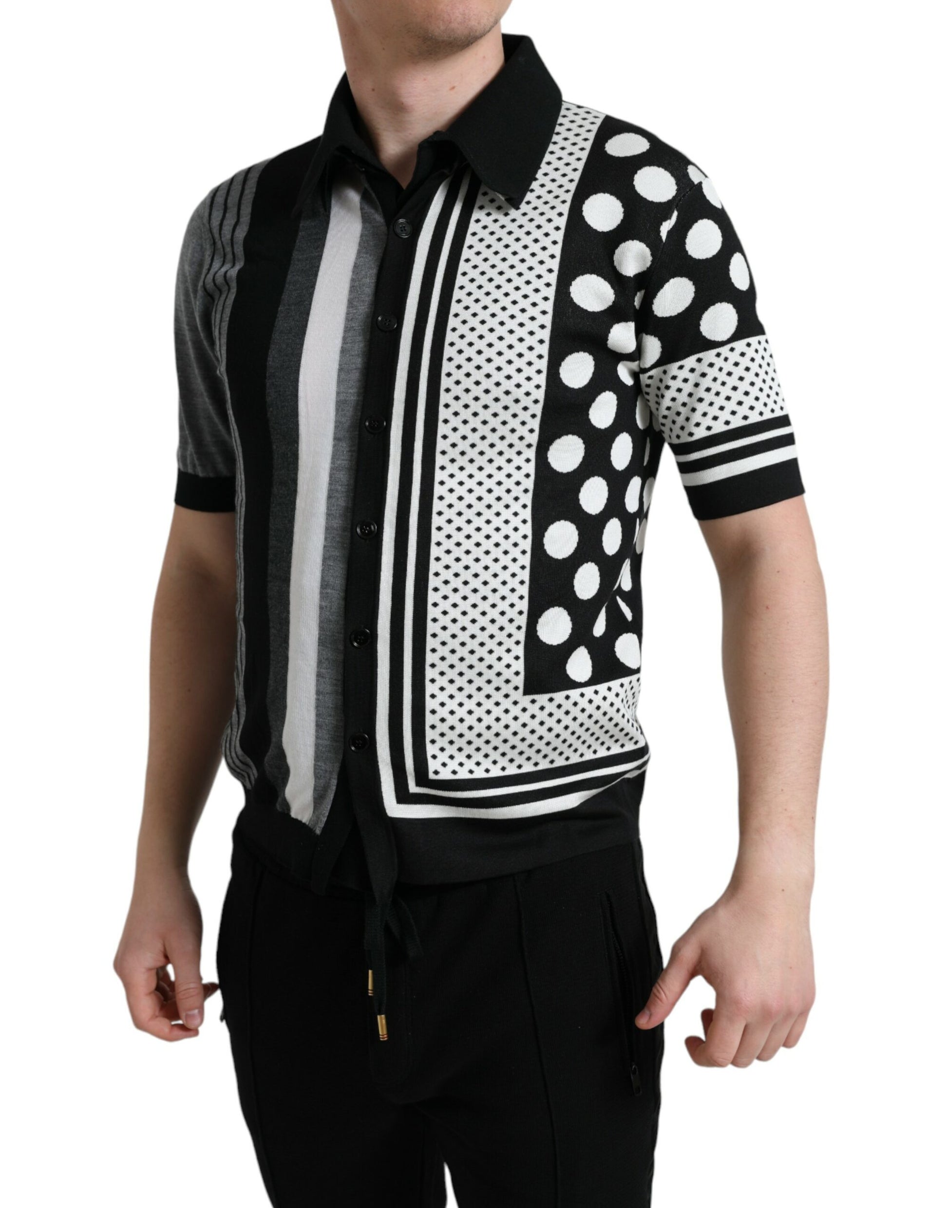 Pull cardigan polo noir et blanc Dolce &amp; Gabbana