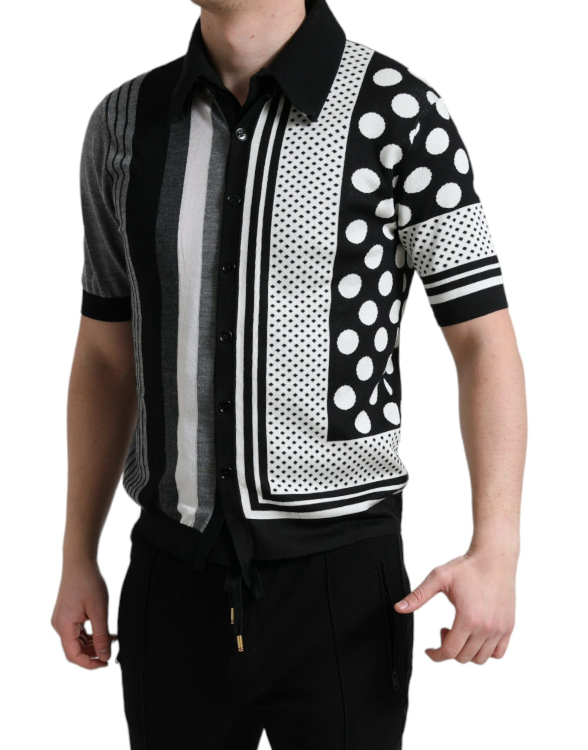 Pull cardigan polo noir et blanc Dolce &amp; Gabbana