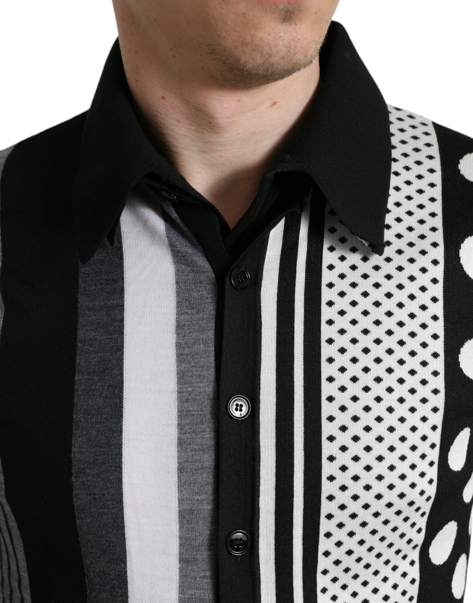Pull cardigan polo noir et blanc Dolce &amp; Gabbana