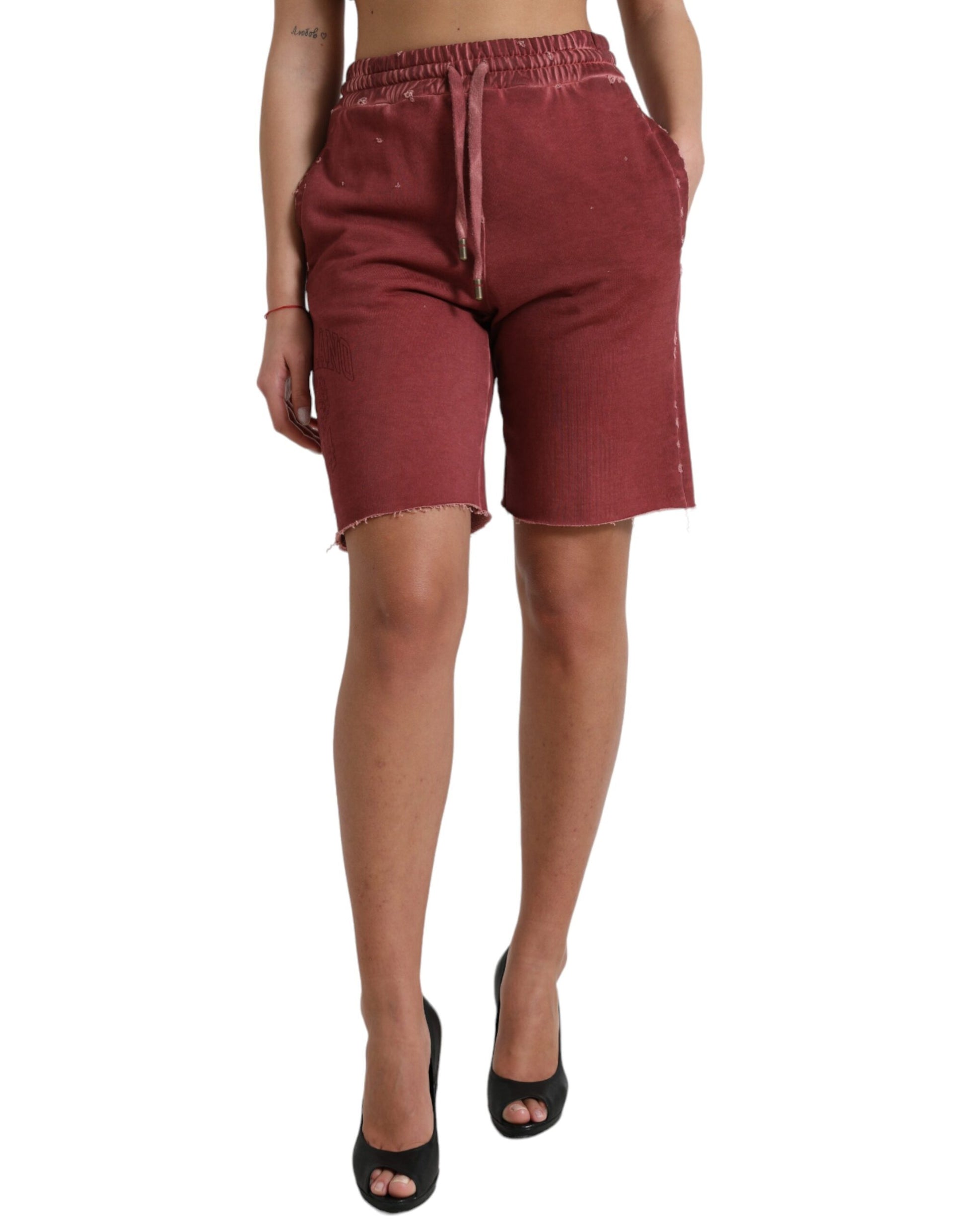 Short de survêtement taille haute en coton bordeaux Dolce &amp; Gabbana