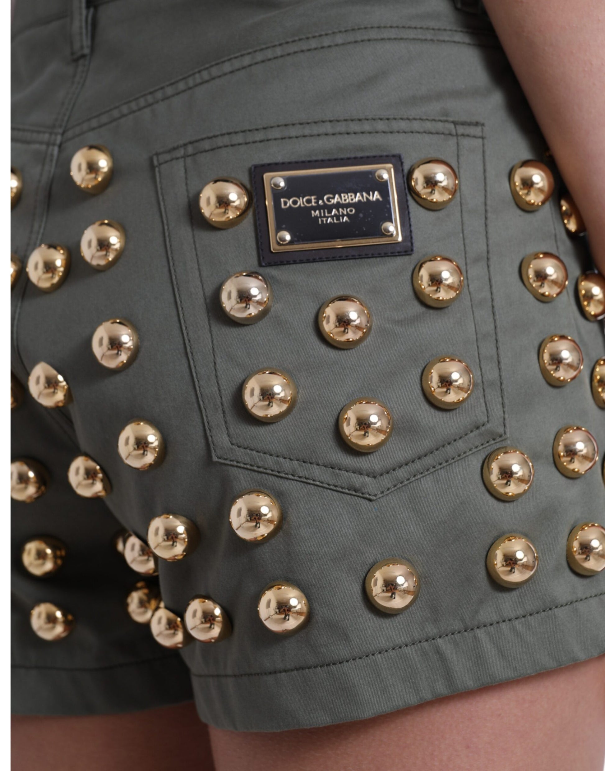 Short taille haute en coton vert à ornements Dolce &amp; Gabbana